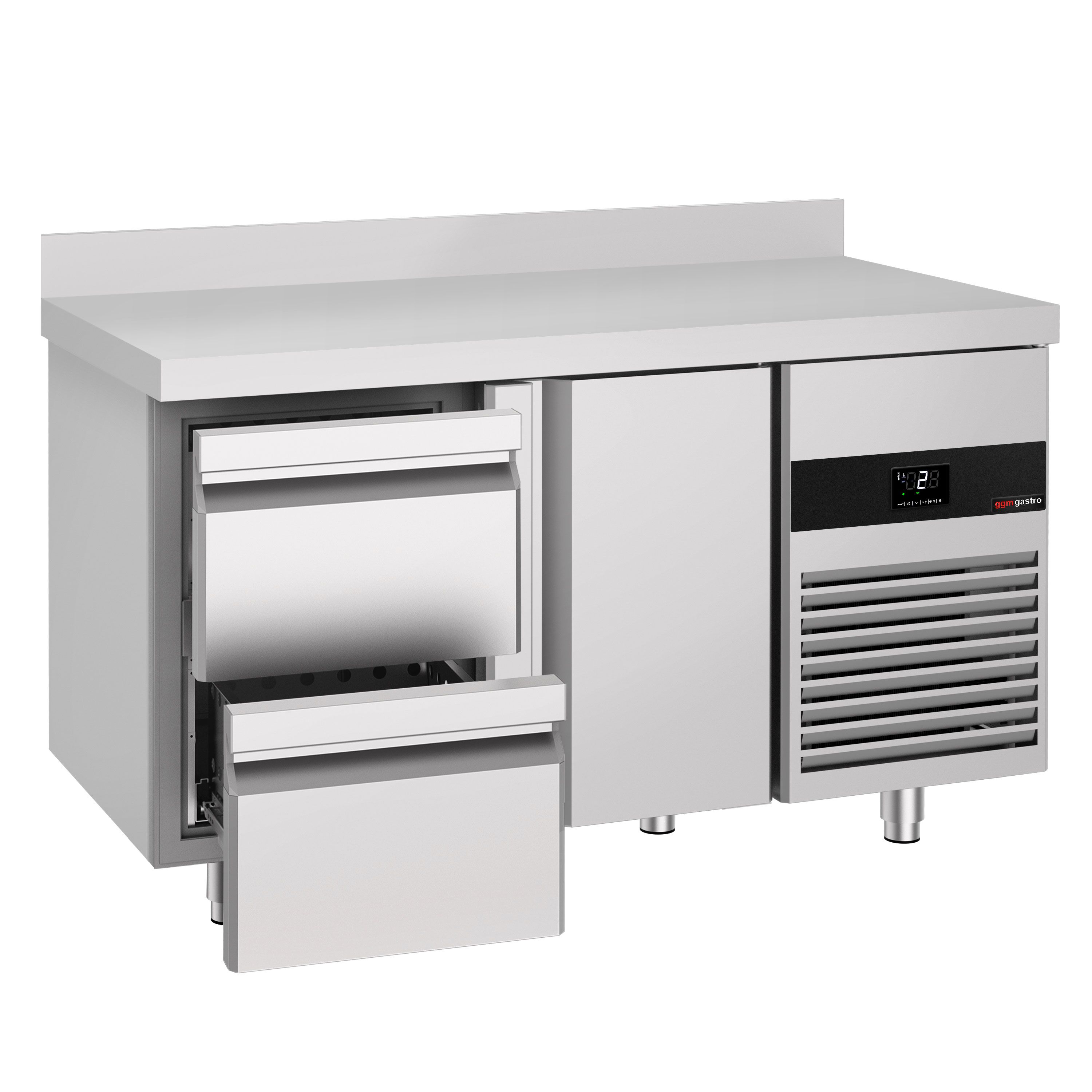 Table réfrigérée PREMIUM - 1400x700 mm - avec 1 porte - 2 tiroirs - avec dosseret