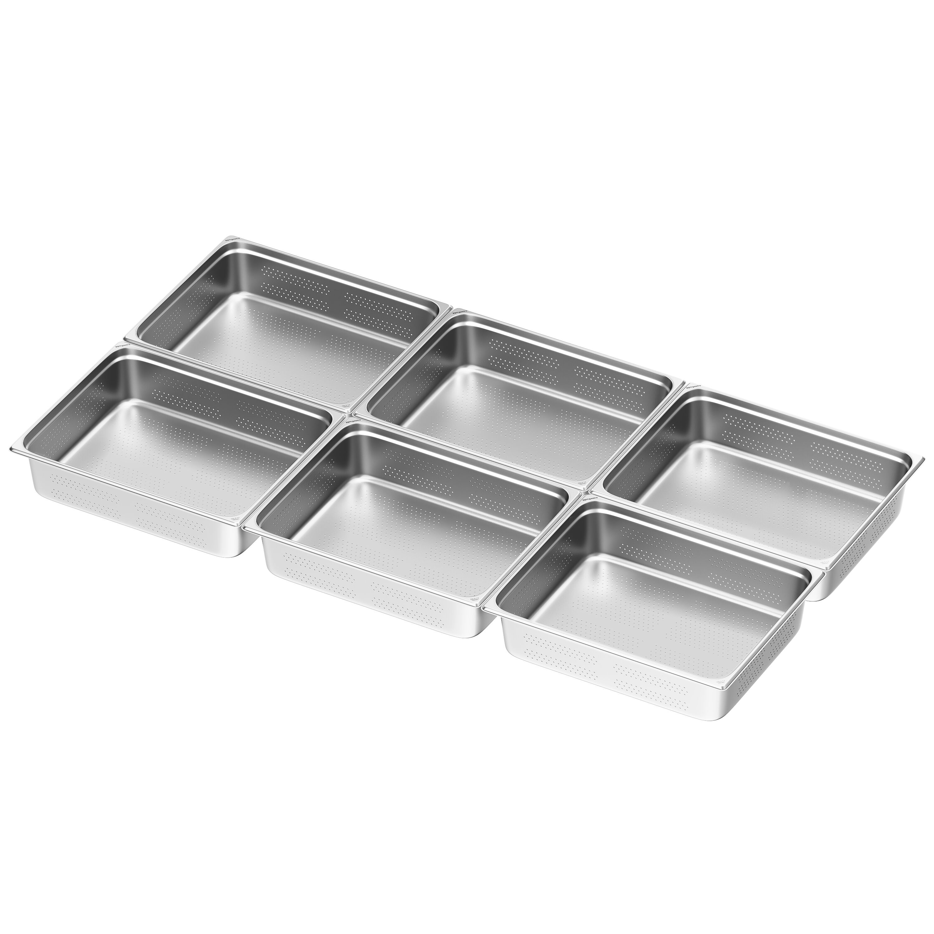 (6 Stück) Edelstahl-Behälter GN 2/1 - gelocht - Höhe: 150mm