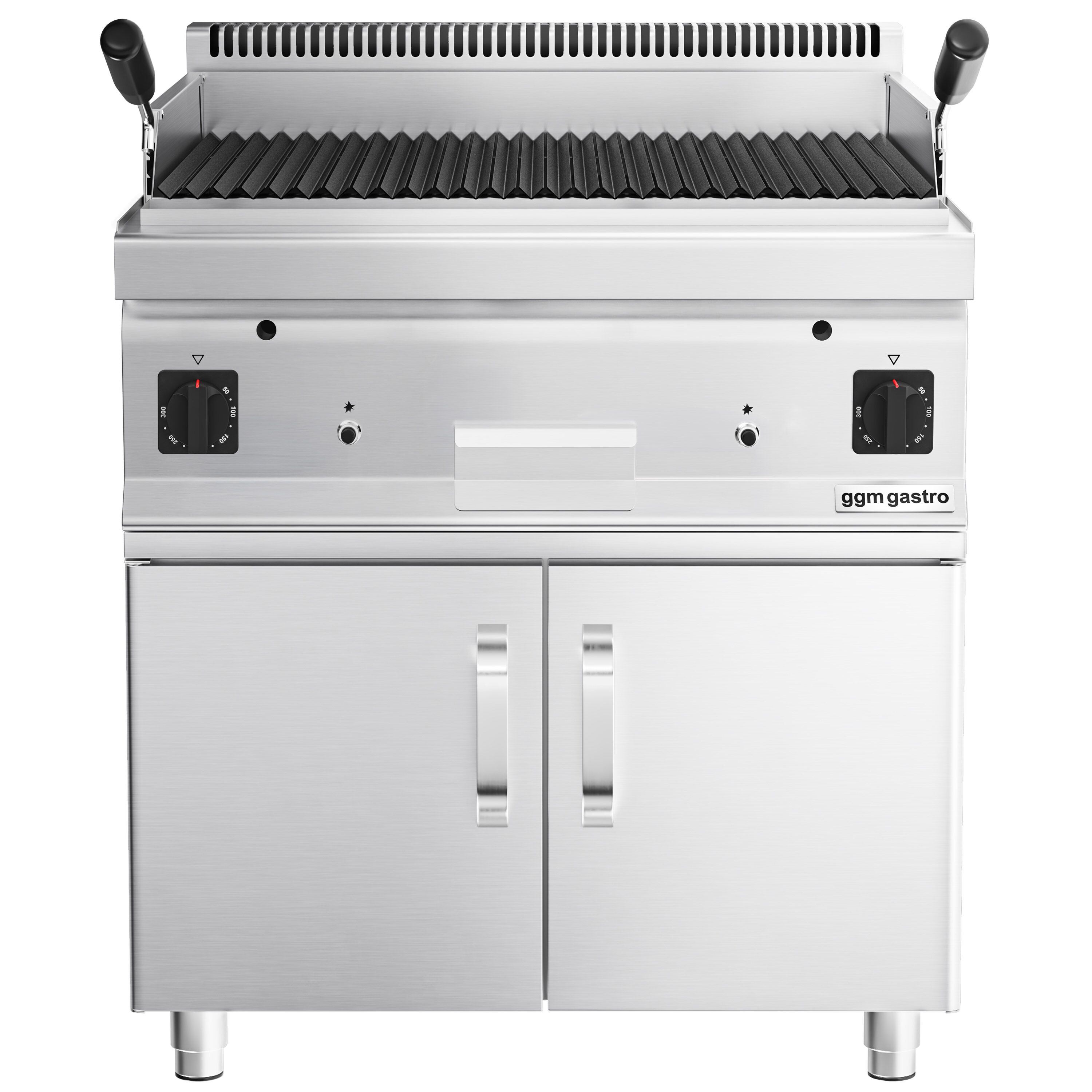 Grill à pierre de lave à gaz – 10,6 kW – grille inclinable – incl. soubassement avec 2 portes