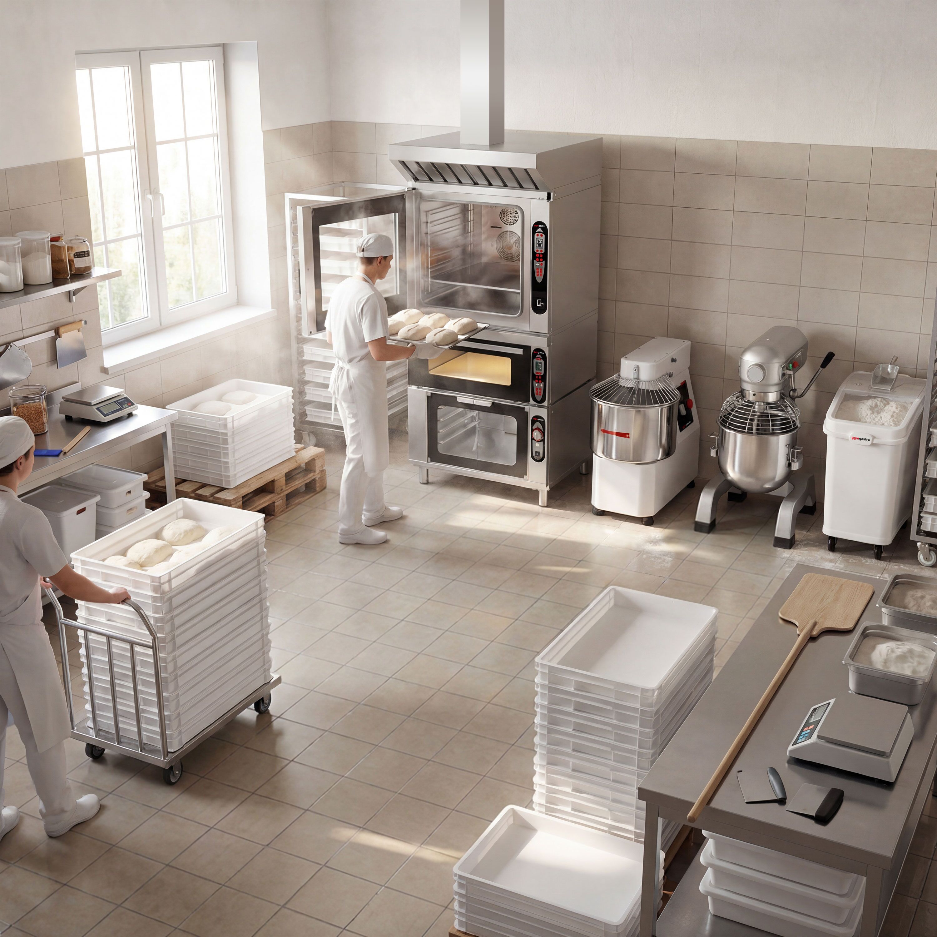 Four mixte de boulangerie – Digital – 6x EN 600 × 400 – incl. système de lavage, hotte, four à étages & étuve 12x EN 600 × 400