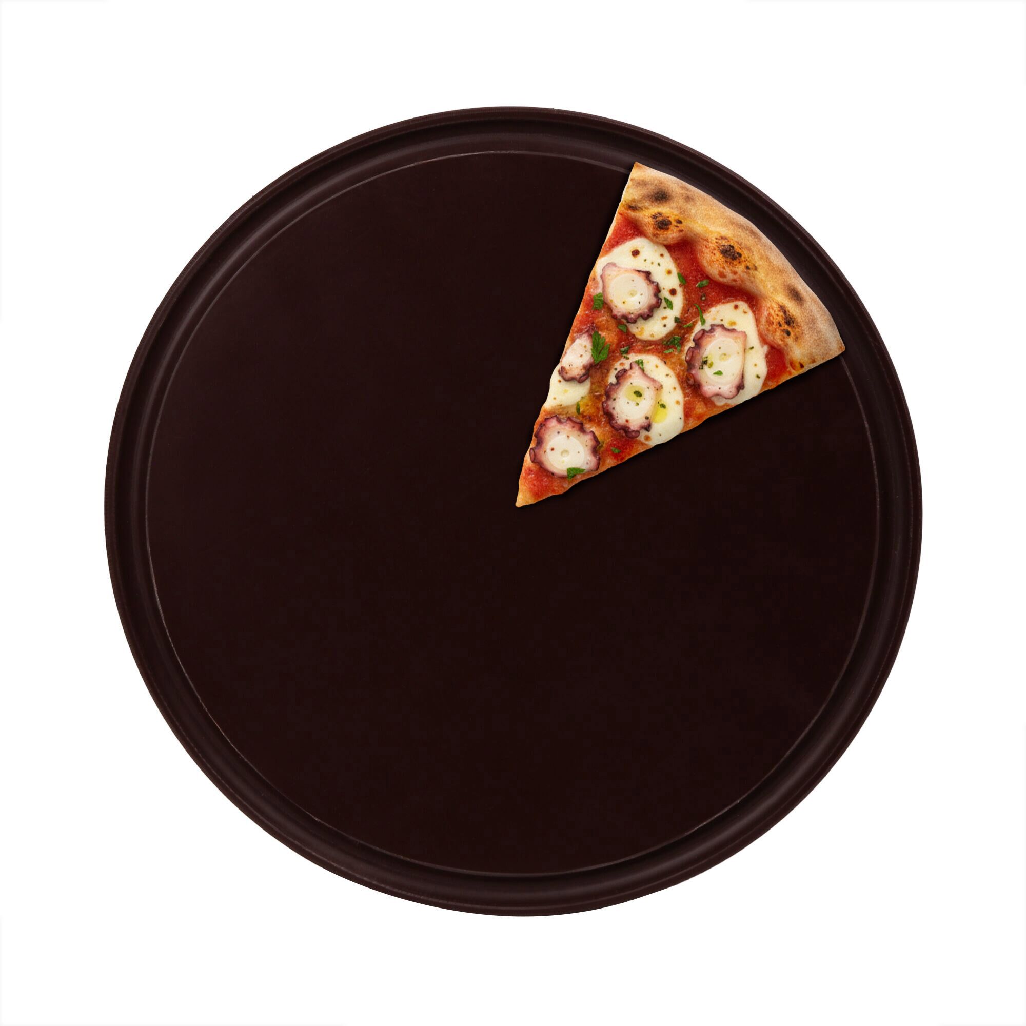 (12 Pièces) Assiette à Pizza - Polyéthylène - Ø 320 mm - Avec Rainure à Jus - Marron