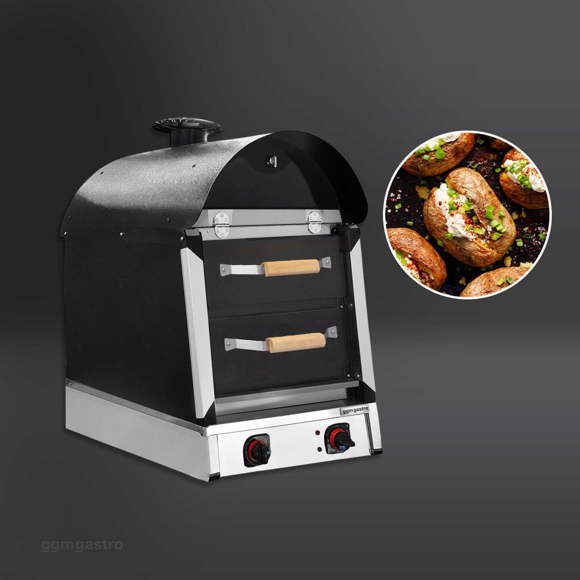 Commercial Electric Jacket Potato Oven - Manual Controls - 3kW - 230V - 530x1010x740mm - with 2 drawers