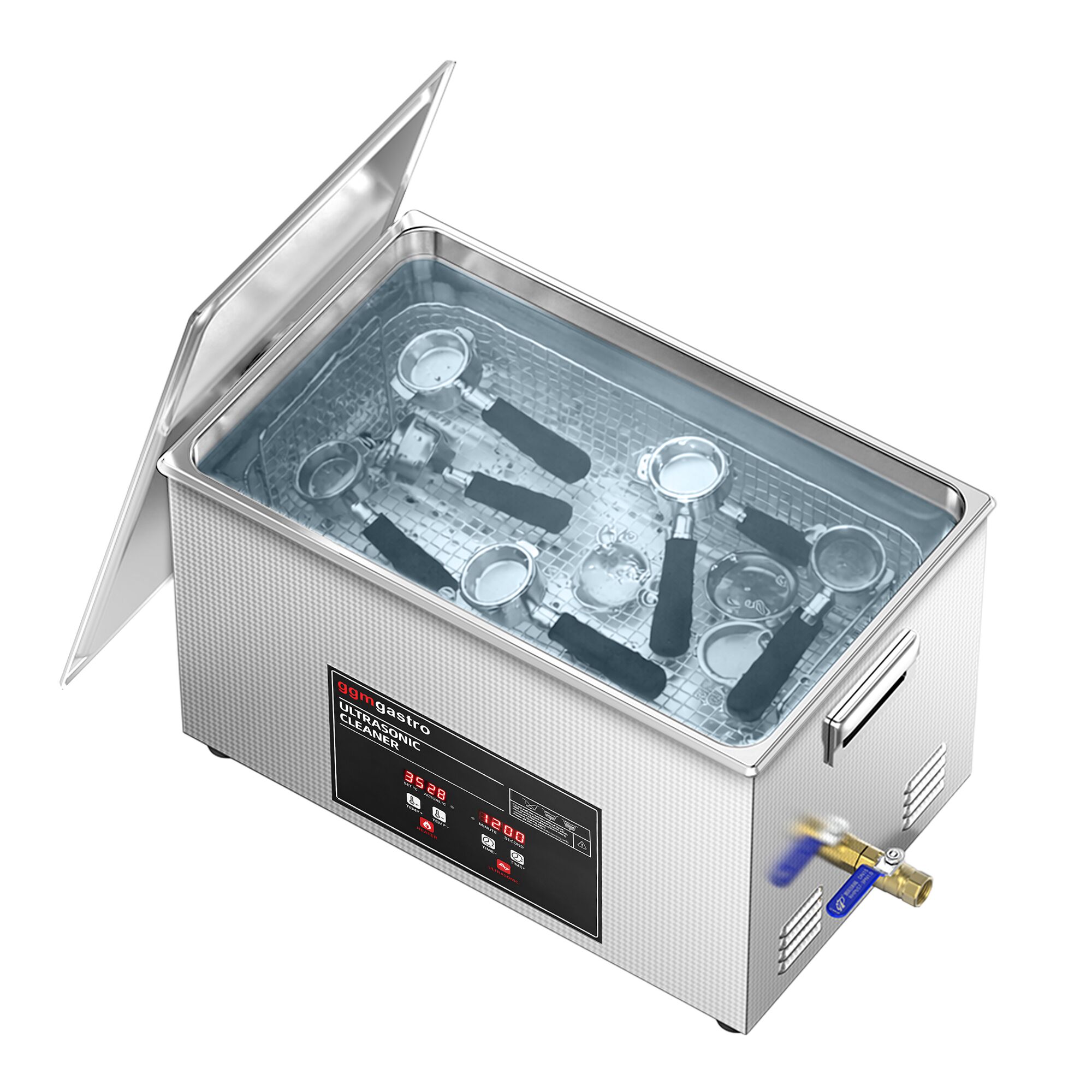 Nettoyeur à Ultrasons - 30 Litres - 600 Watt Puissance Ultrasonique - avec Robinet de Vidange