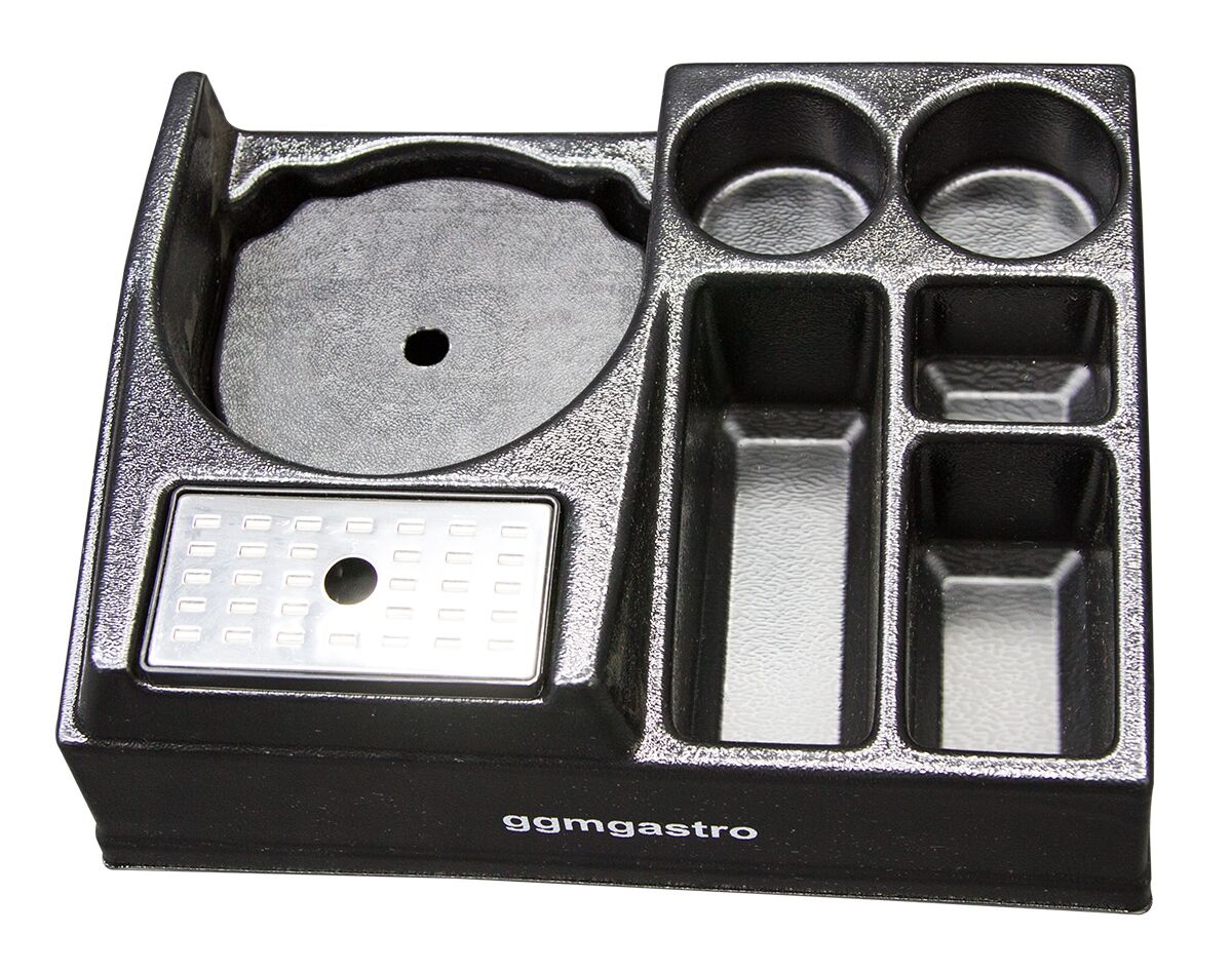Station café (pour 1 verseuse isotherme (Ø≤190mm)) - avec rangements - Plastique - 435x330x145mm - incl. bac d'égouttage & insert plastique réglable