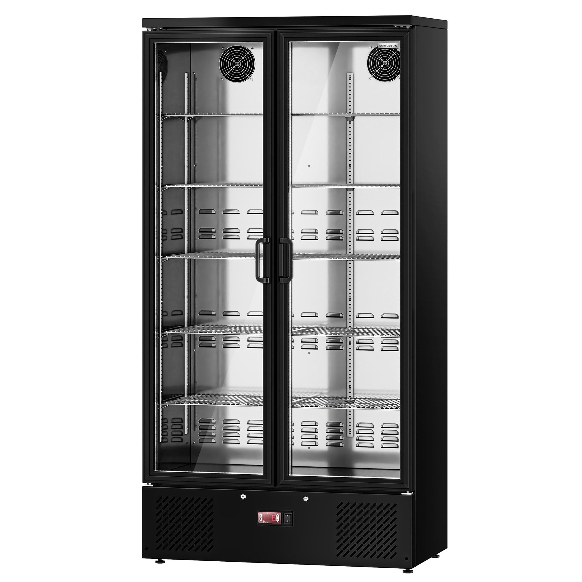 Vitrine réfrigérée à boissons - 920mm - 466 L - intérieur inox - 2 portes vitrées - thermostat numérique - Noir - +2 à +8 °C