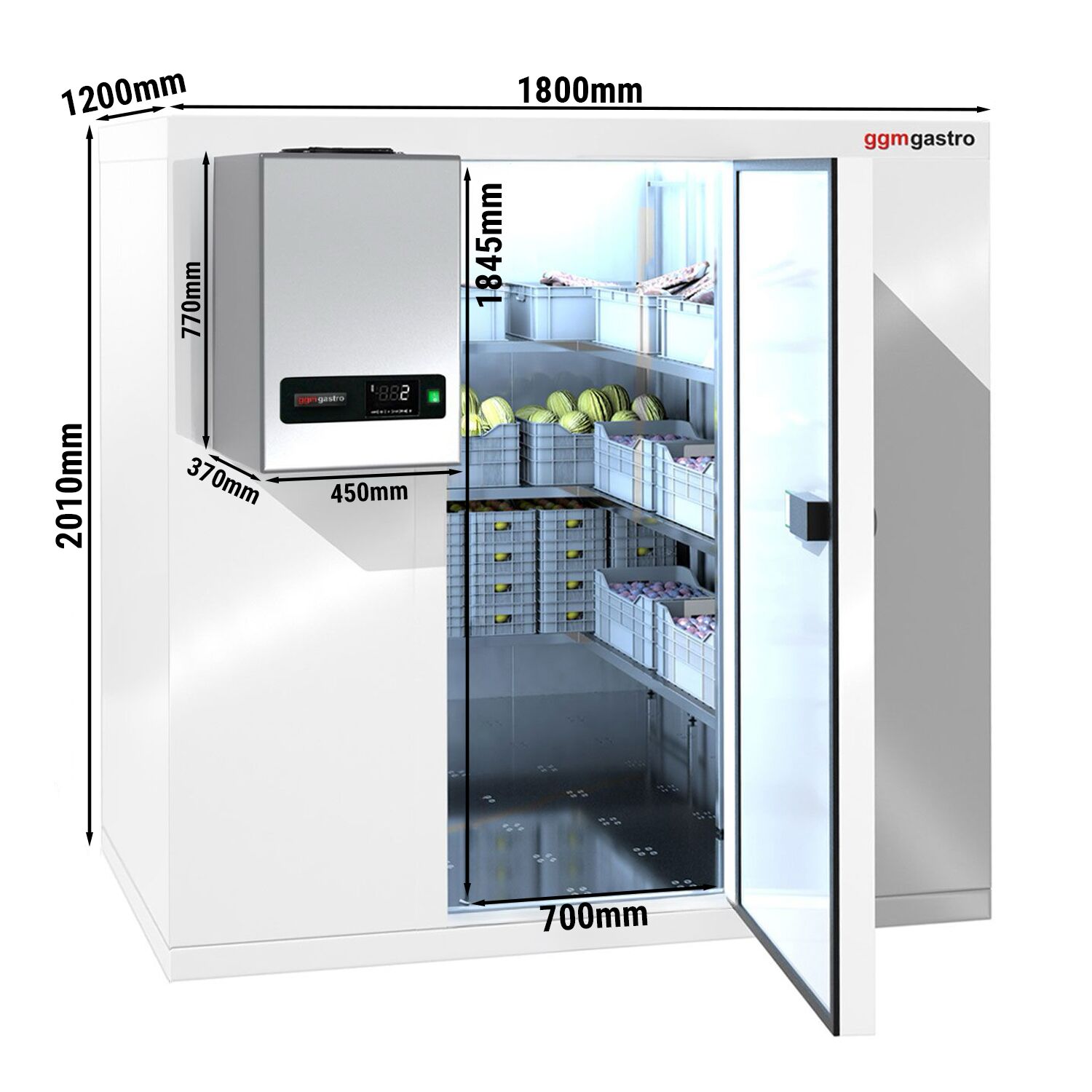 Chambre froide - 1800 x 1200 mm - 3,15 m³ - groupe frigorifique inclus