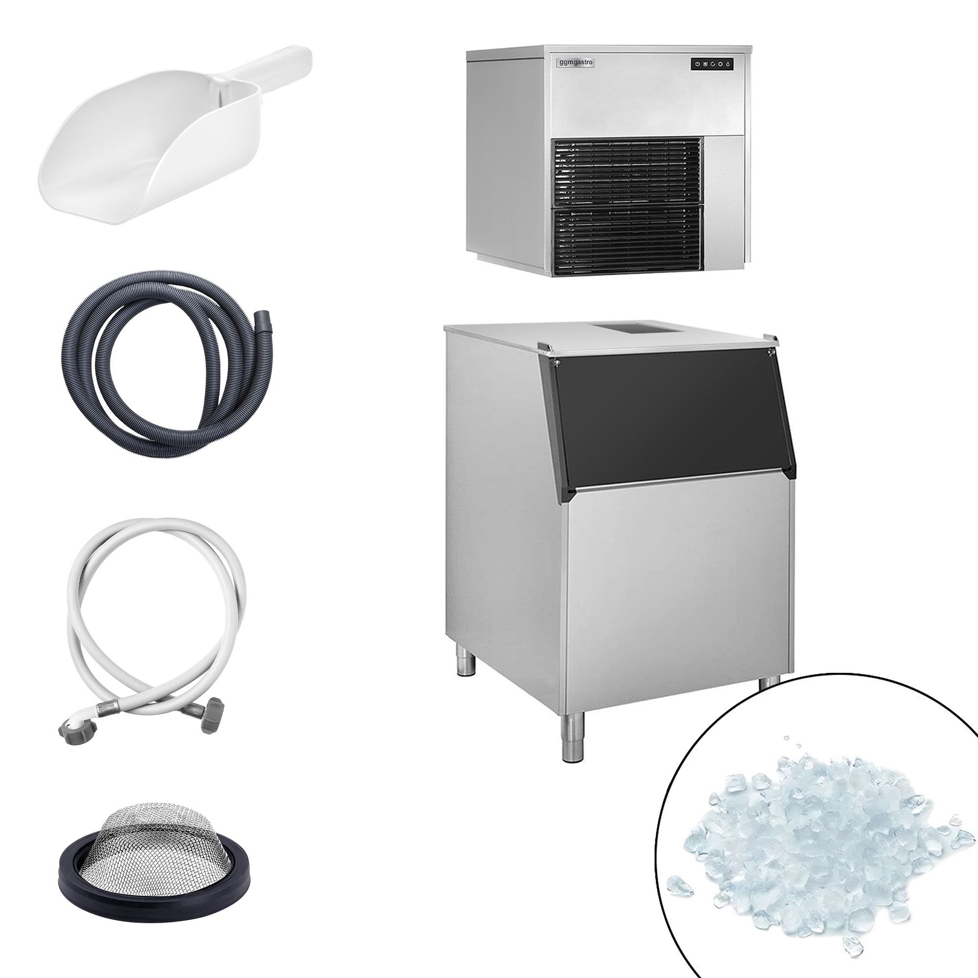 Machine à glace en grains - 550kg/24h - incl. bac à glaçons