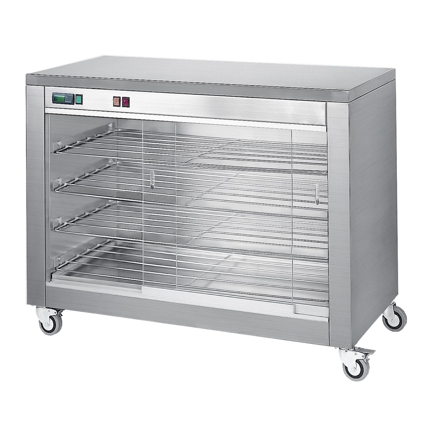 Vitrine chauffante professionnelle - portes arrière coulissantes - 1.8kW - 4 étagères - 940x690x880mm