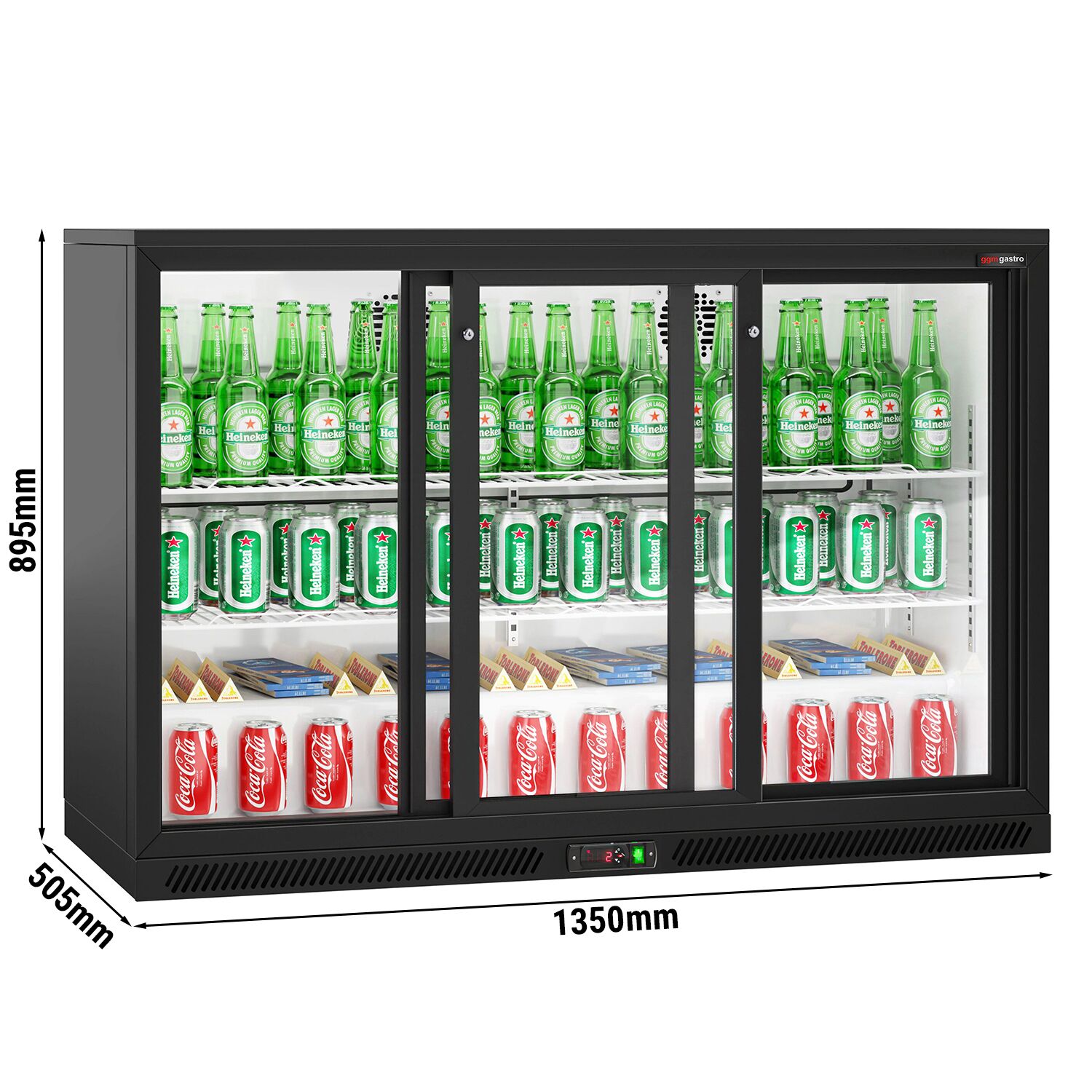 Réfrigérateur de bar – 1350 mm – 320 litres – avec 3 portes coulissantes en verre – Noir