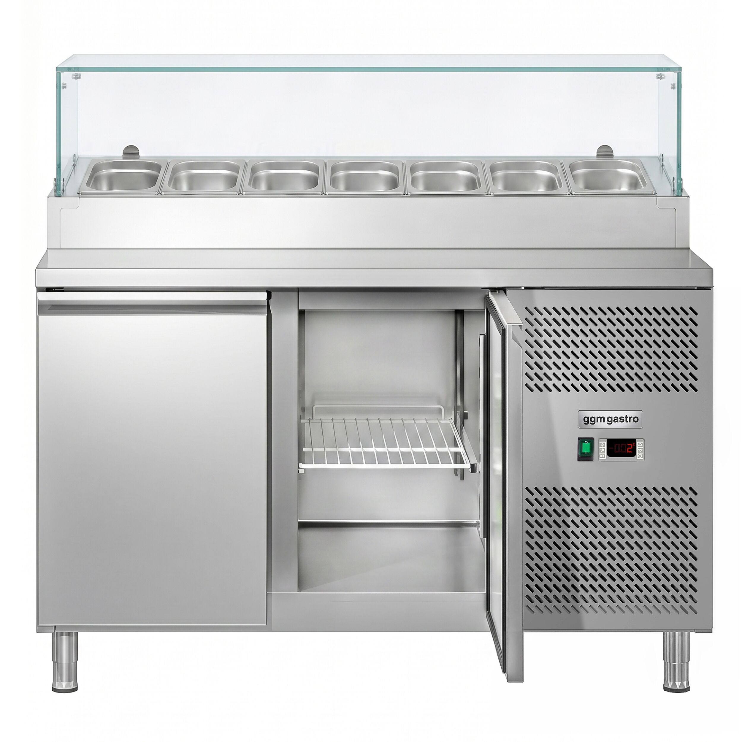 Zubereitungstisch ECO - 1360mm - 2 Türen - mit Glasaufsatz - für 7x GN 1/3