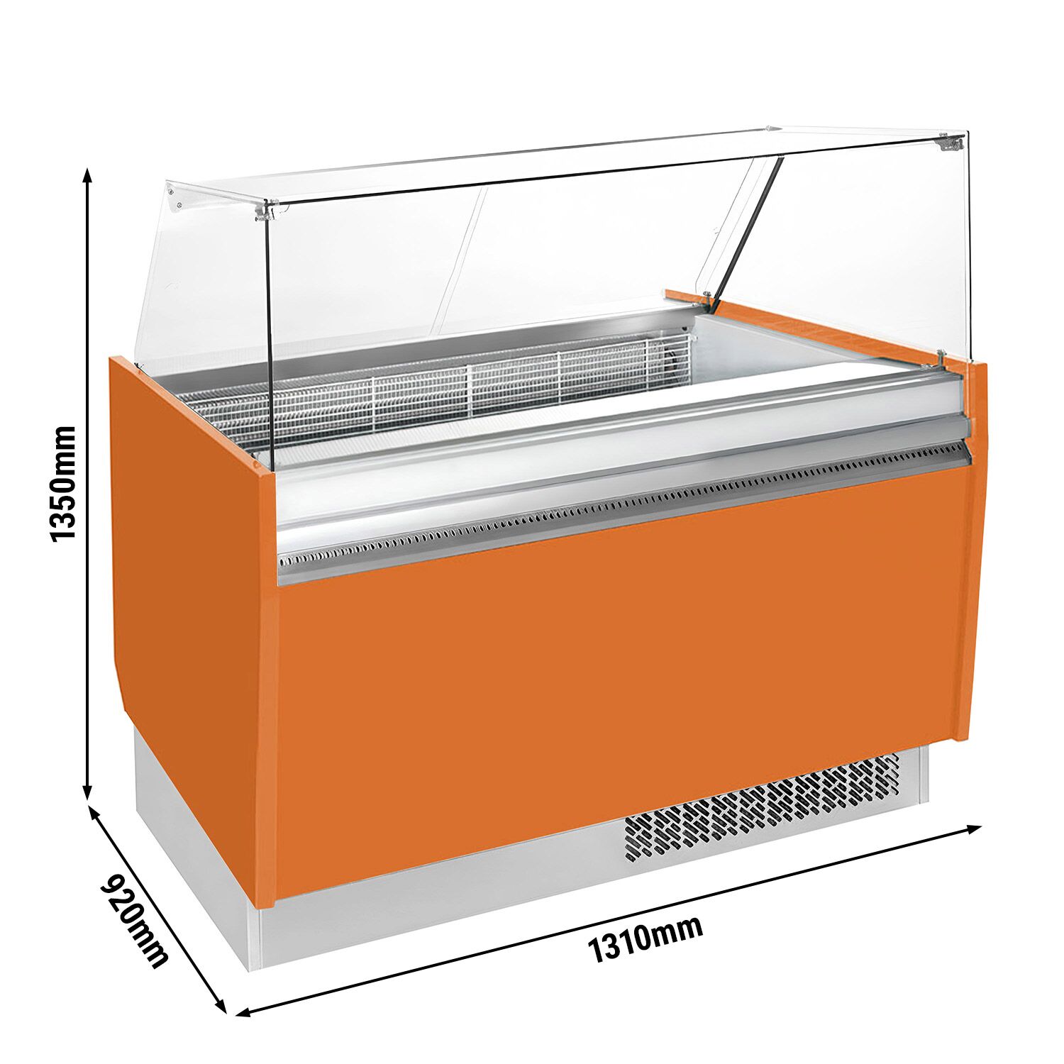 Vitrine à glace LIAM – 1310 mm – refroidissement statique – pour 10+10 bacs à glace de 5 litres – Orange