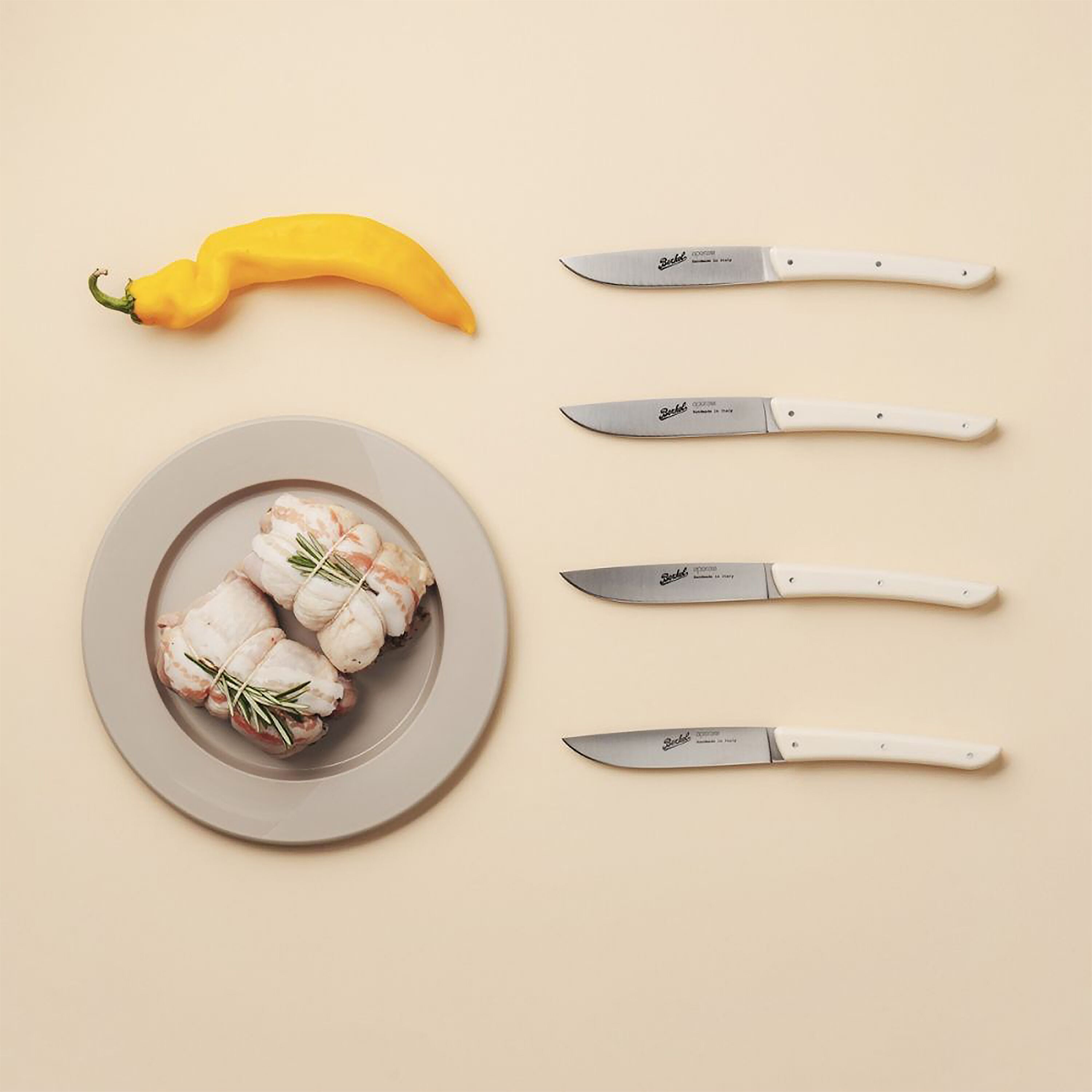 (4 pièces) BERKEL | Couteaux à steak - Crème - Lame : 110 mm