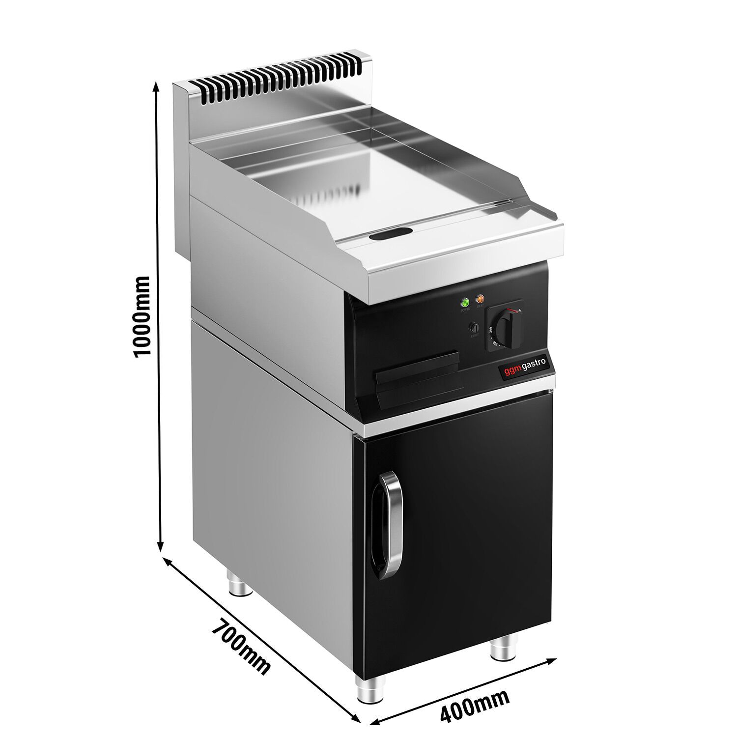Plancha électrique - plaque chromée dure - 4,5 kW - Lisse - Surface de cuisson : 395x535mm - incl. soubassement avec 1 porte