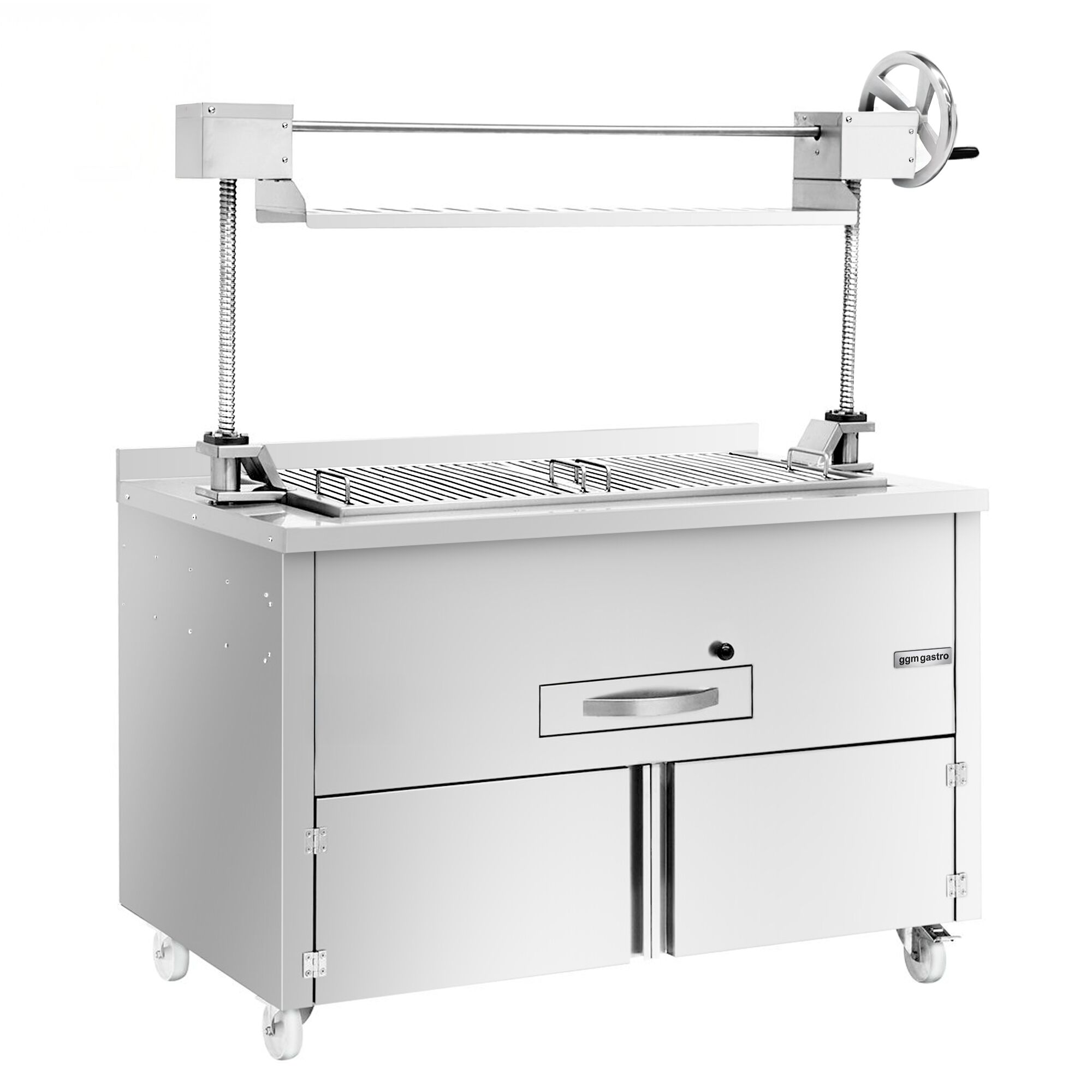 Barbecue au charbon de bois – 1340 mm – avec système de levage & 1 tiroir – grille : 1070 x 470 mm