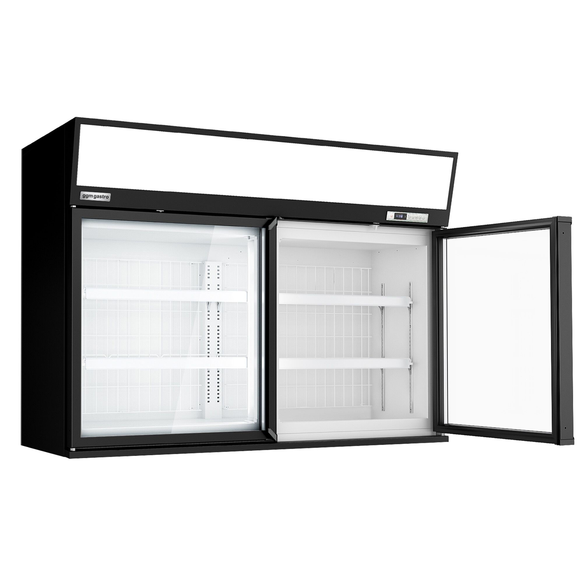 Vitrine murale de congélation pour supermarché - 1450 mm - 232 litres - avec 2 portes & 2 étagères - Noir
