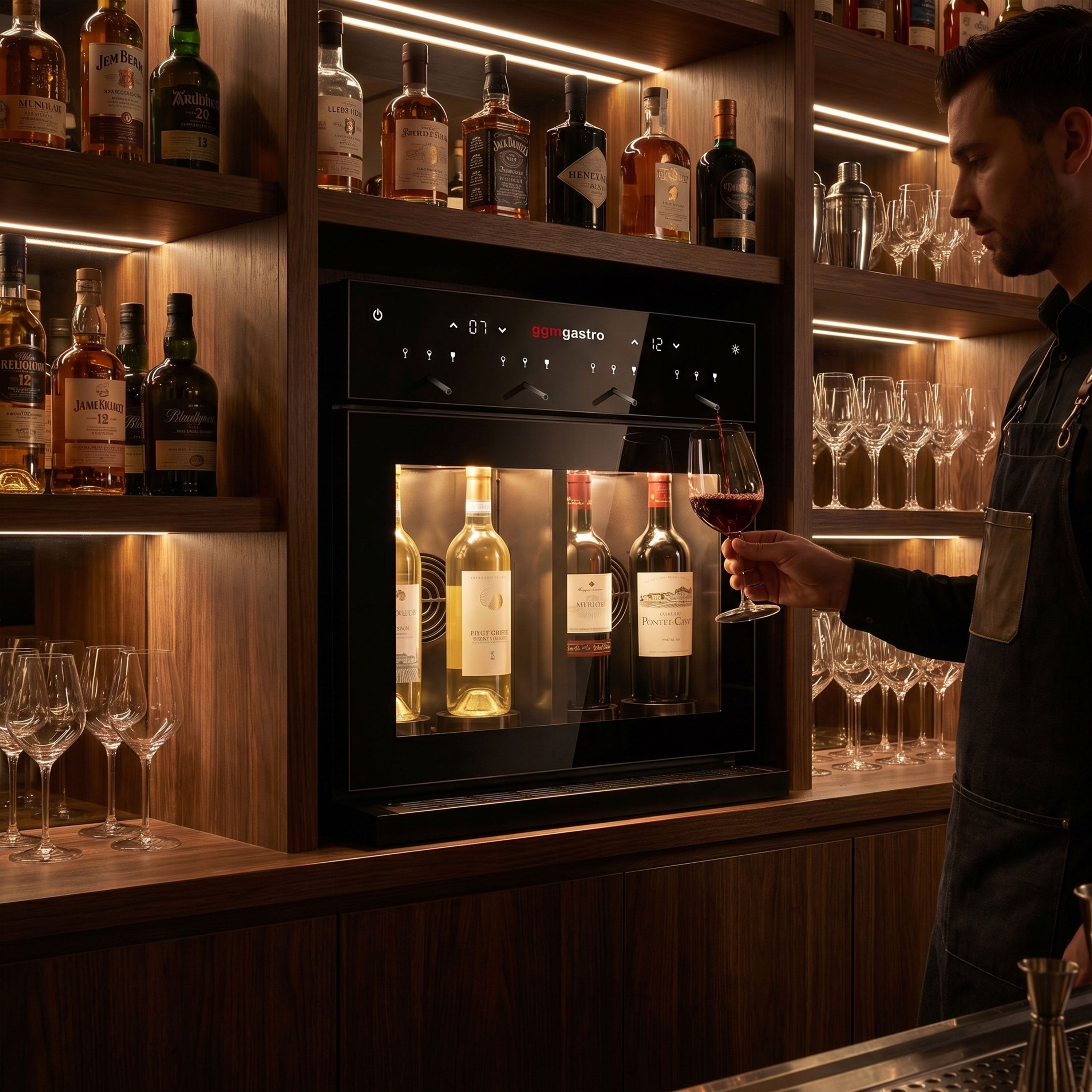 Distributeur de vin - 2 zones de température - réfrigéré - pour 4 bouteilles de vin