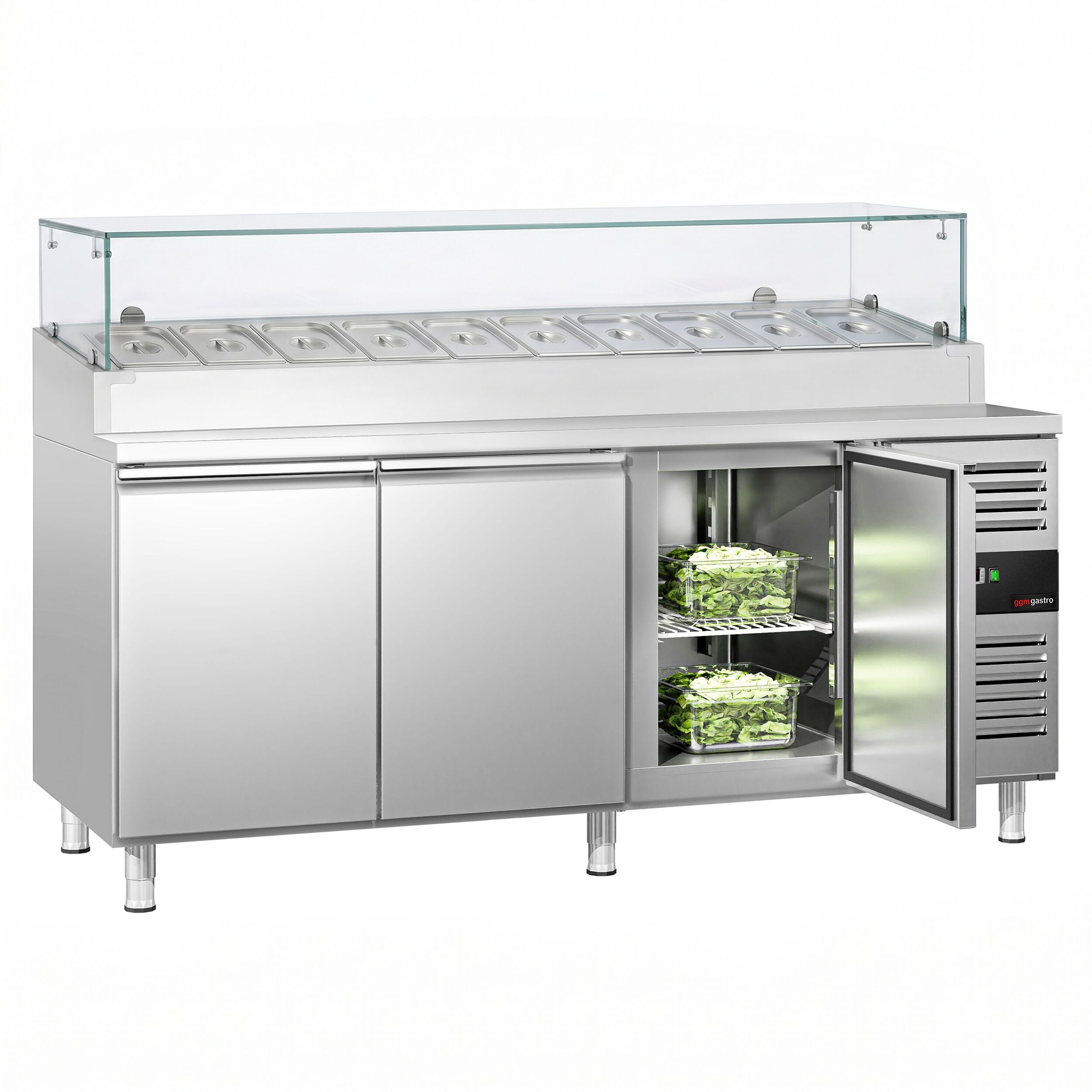 Zubereitungstisch PREMIUM - 2020mm - 3 Türen - mit Glasaufsatz - für 10x GN 1/3