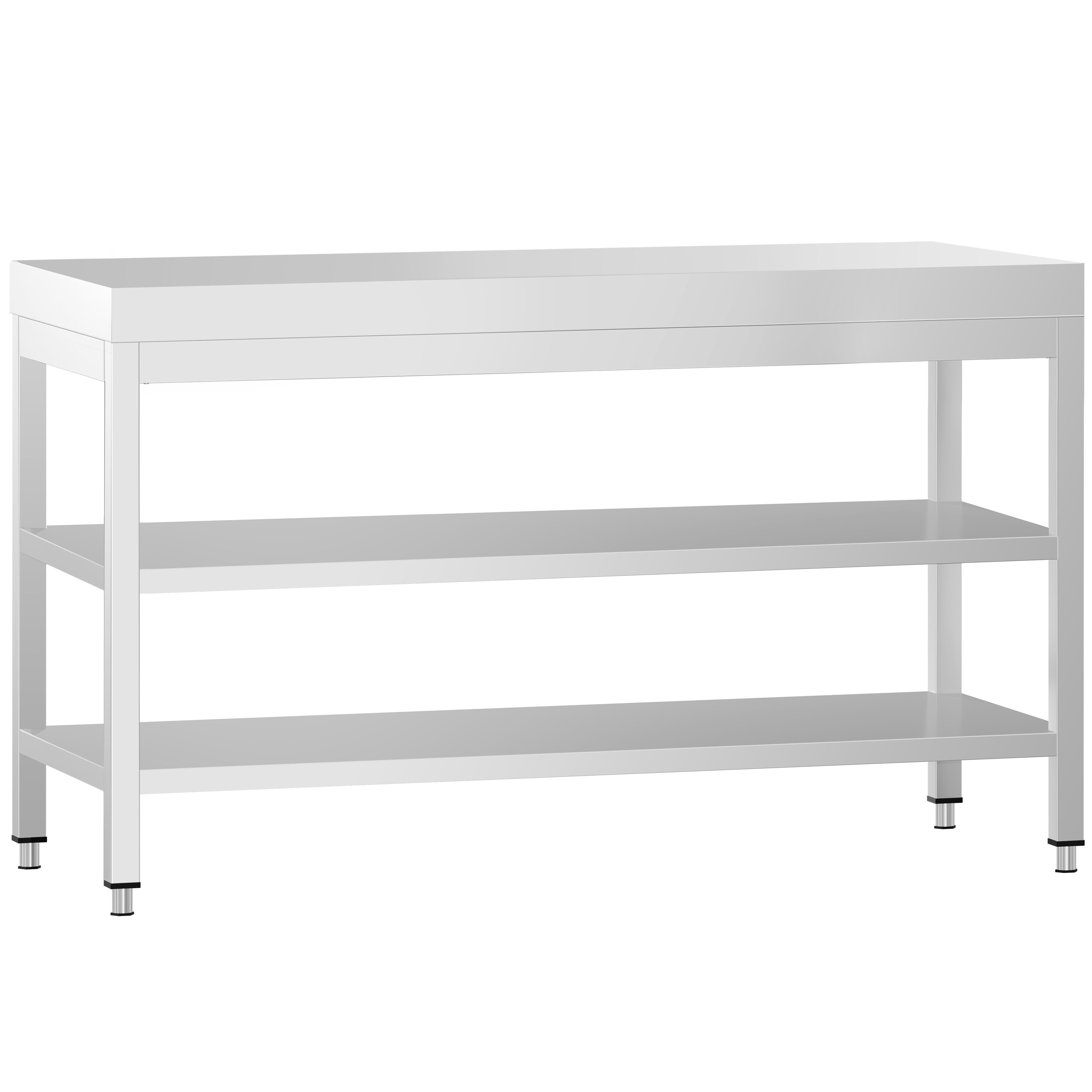 Table de travail inox PREMIUM - 1400 x 600 mm - avec tablette inférieure & Tablette intermédiaire