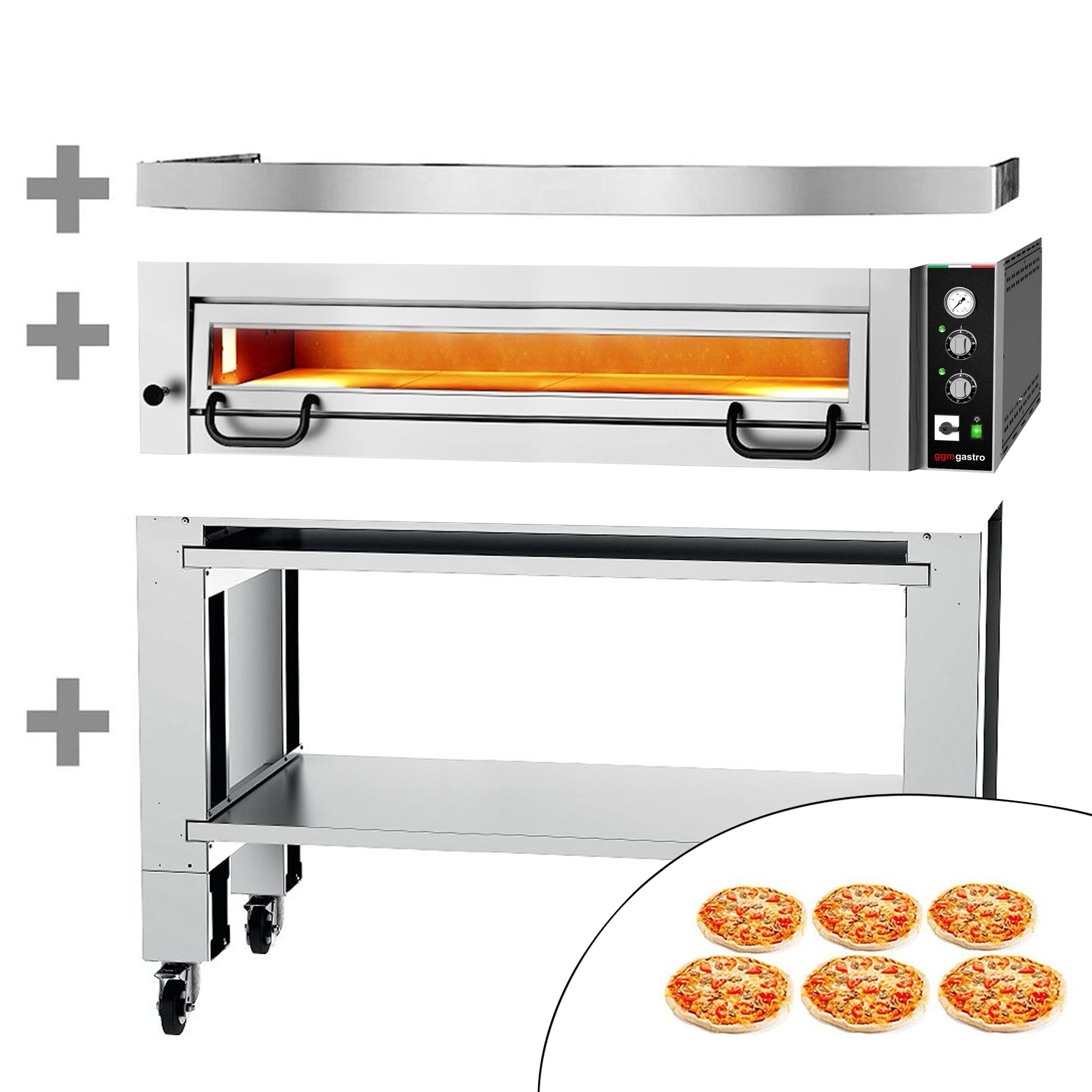 Four à pizza électrique Power – 6 x 34 cm – Manuel – incl. hotte et support inférieur