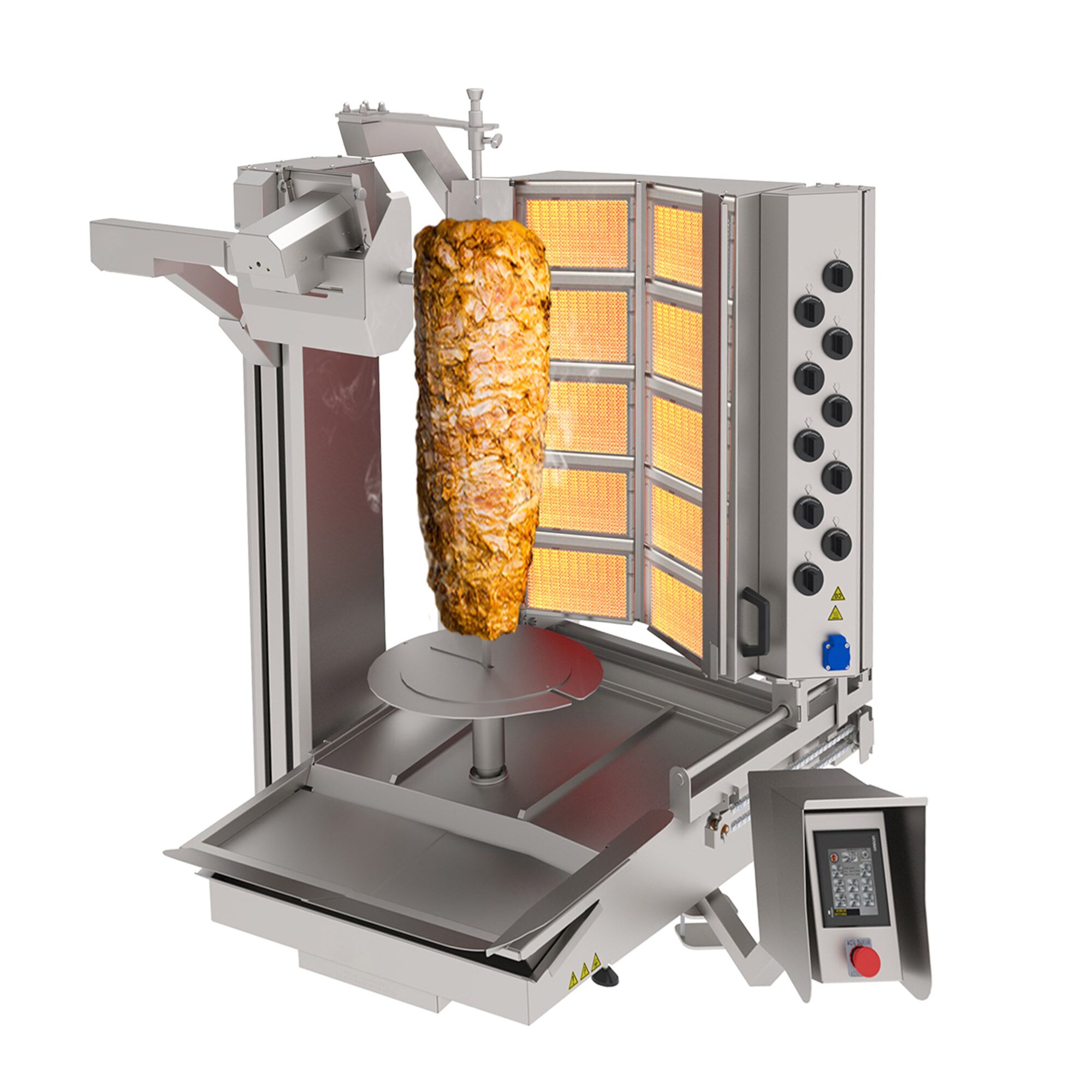 Gas Automatic Doner Kebab Grill - 10 Burner - up to 150kg - 26.6kW - with Auto‑Slicer - incl. 1 skewer & drip tray