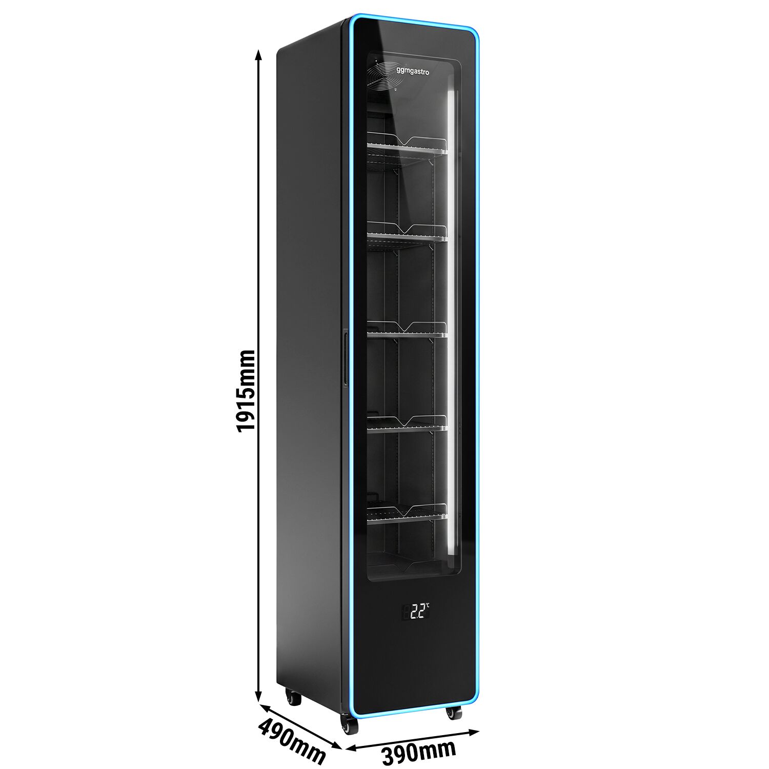 Beverage refrigerator – 145 litres – frameless design – slimline – with 1 glass door and coloured LED lighting