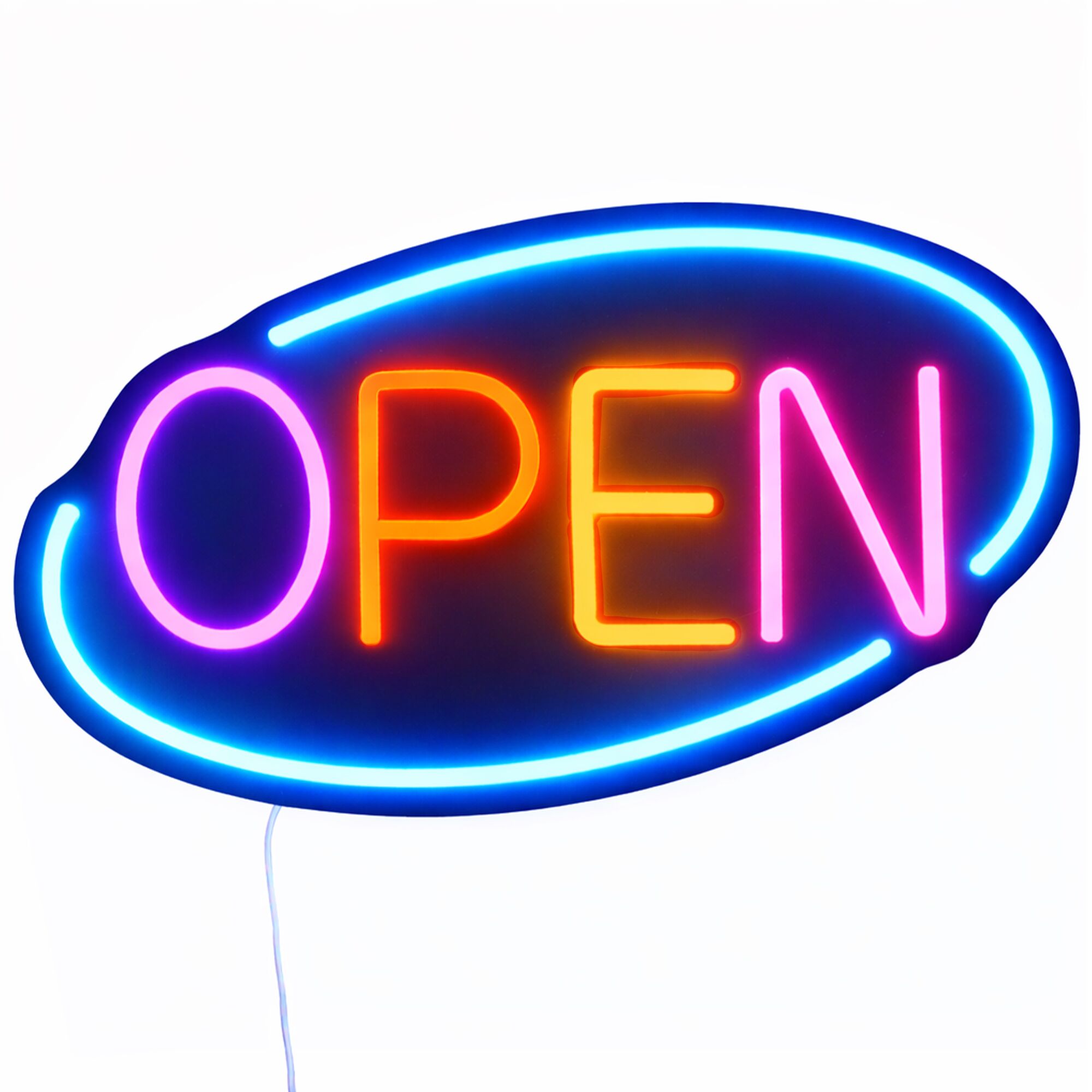 LED illuminated sign - OPEN - dimmable - Blue/Multi-colour - 420x250mm