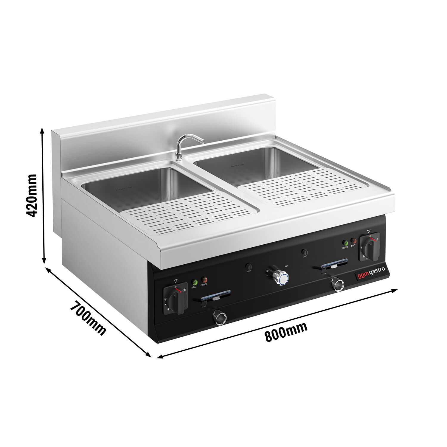 Cuiseur à pâtes électrique avec robinet – 2 × 26 L – 12 kW