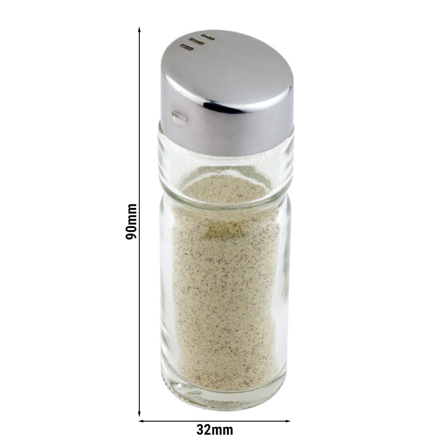 (6 pcs) Salière & Poivrière - Ø32mm - Hauteur: 90mm - Verre - acier inoxydable