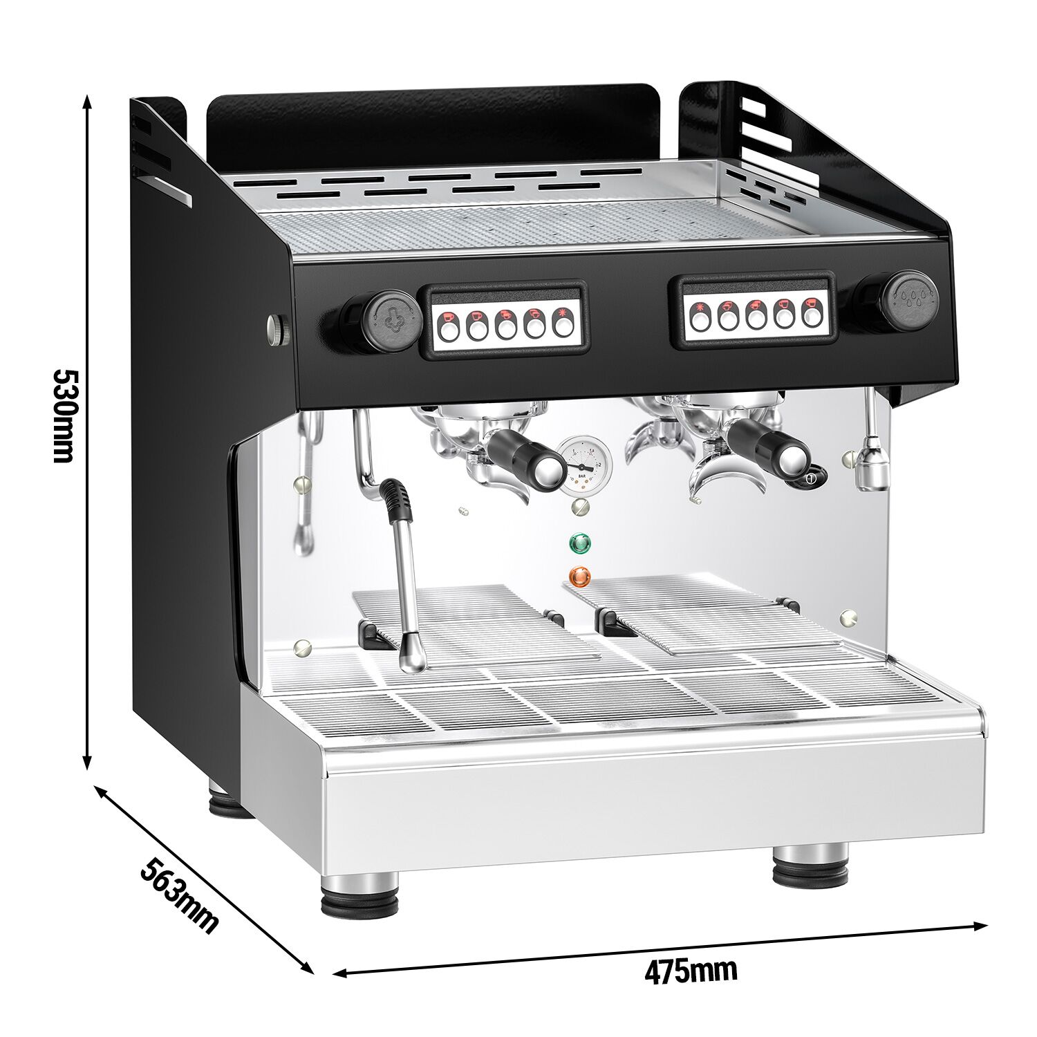 Machine à café porte-filtre compacte – 2 groupes – avec système de préinfusion & 1 lance vapeur incluse