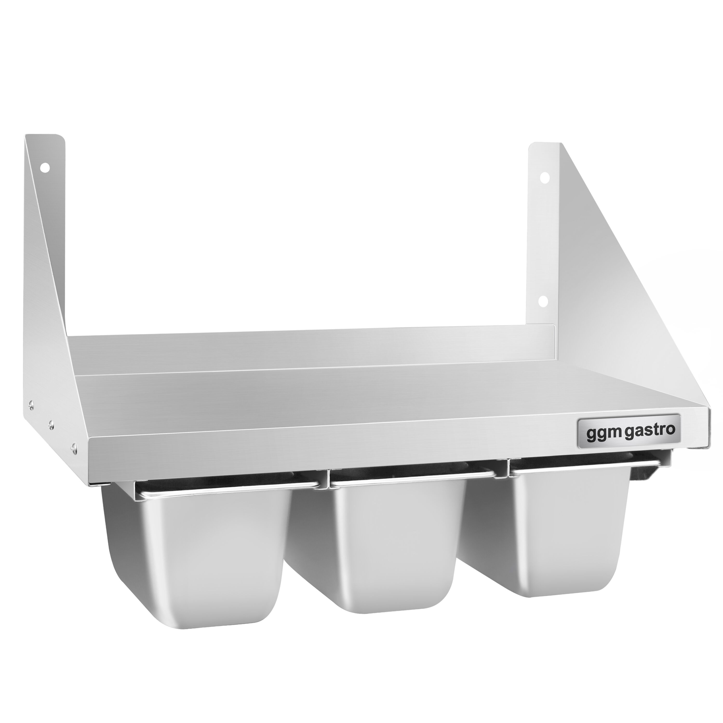 Étagère murale en inox pour Bacs GN 3x GN 1/6 - 600x300mm - 1 niveaux - incl. glissières pour bacs GN