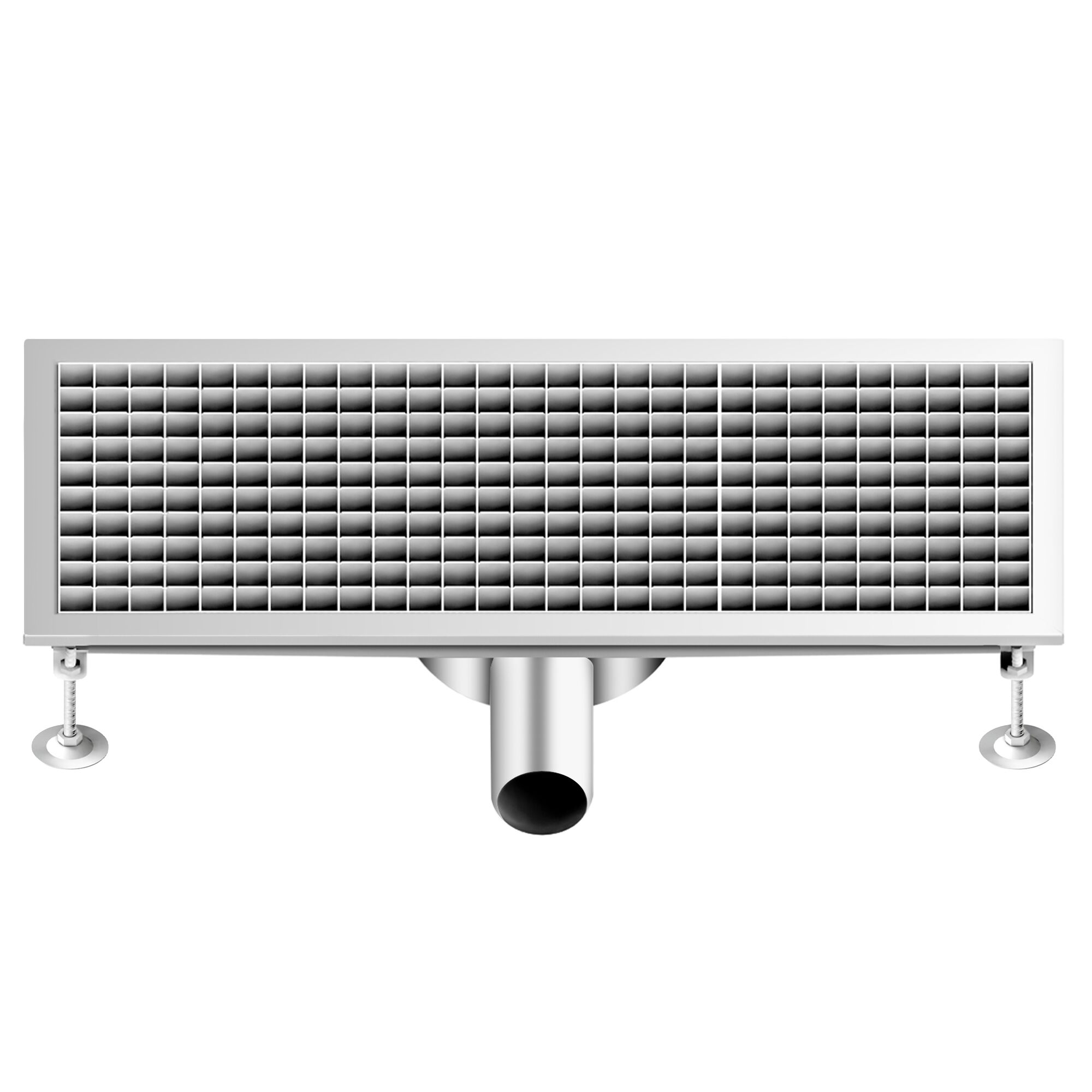 Caniveau de sol en acier inoxydable - 750x300mm - sortie horizontale Ø70mm - avec caillebotis