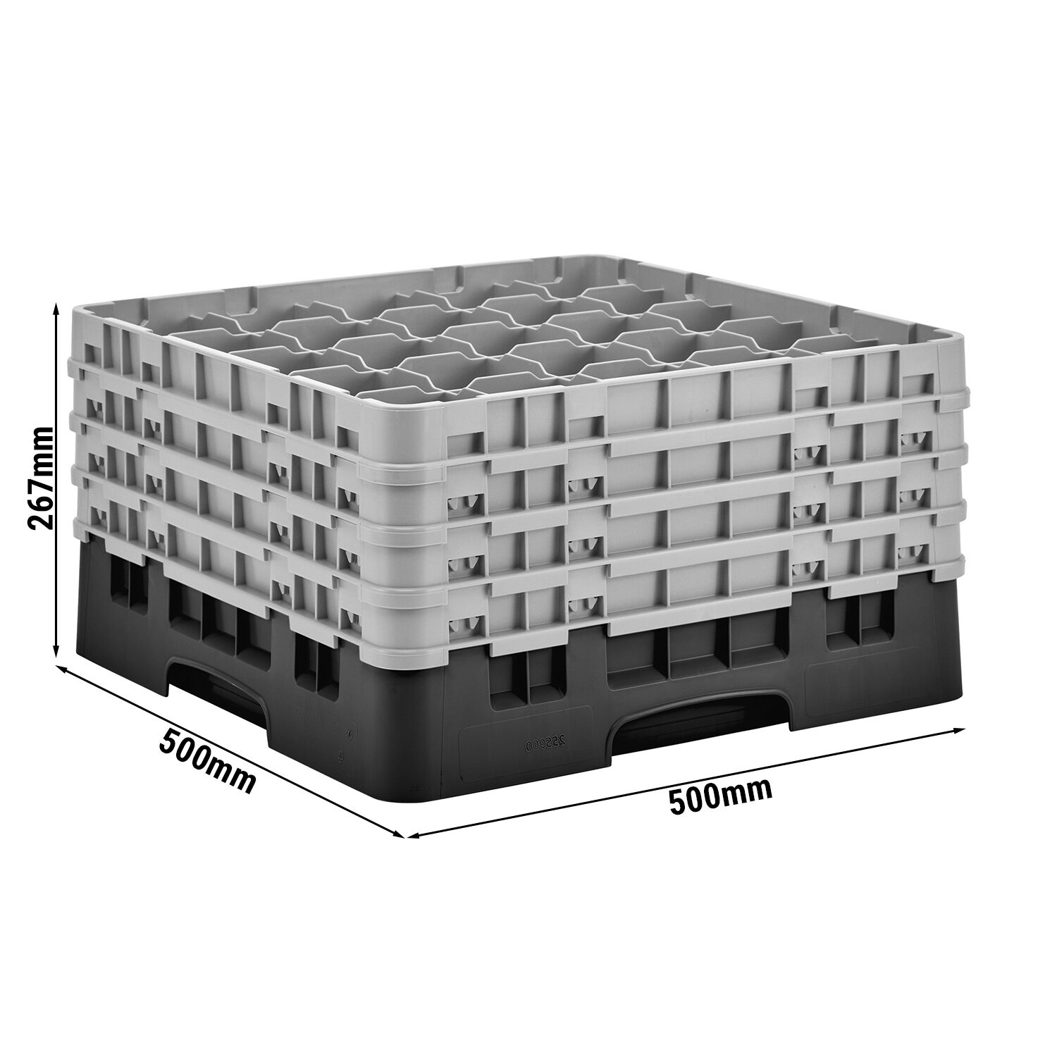 CAMBRO | CAMRACK® - سلة كؤوس 1/1 مع 4 قطع تمديد - 500×500 مم - 25 قسم - أسود
