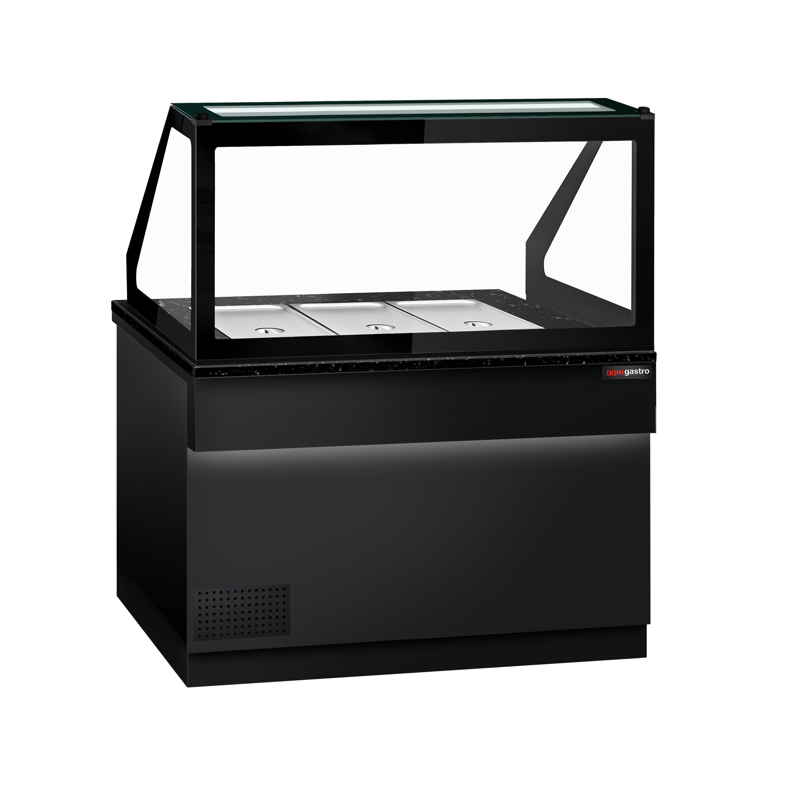 Saladette réfrigérée TORONTO - 1250 mm - Façade noire - 2 portes - Pour 3x GN 1/1 - Plateau de travail en granit noir