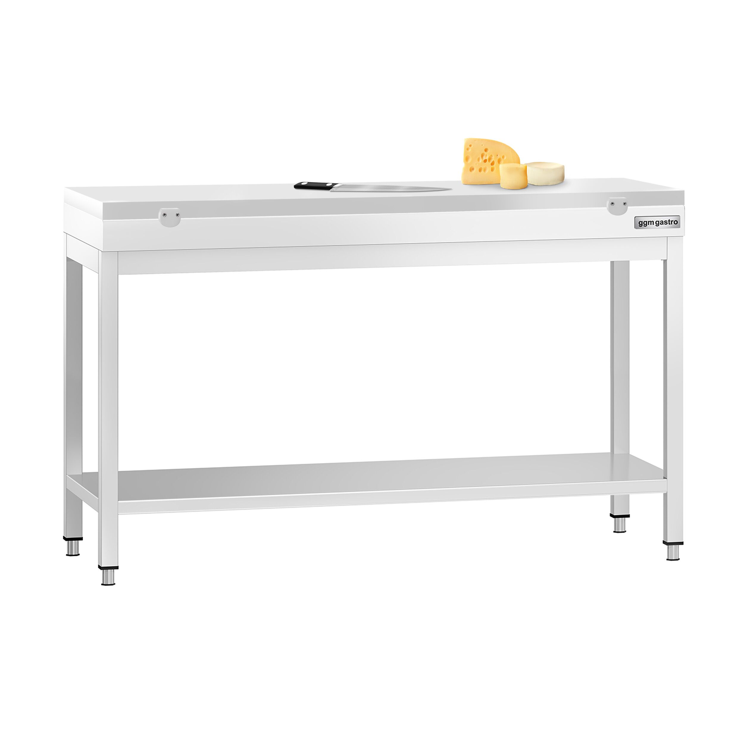 Table de travail inox PREMIUM - 1400 x 600 mm - avec tablette inférieure - incl. Planche à découper Blanche