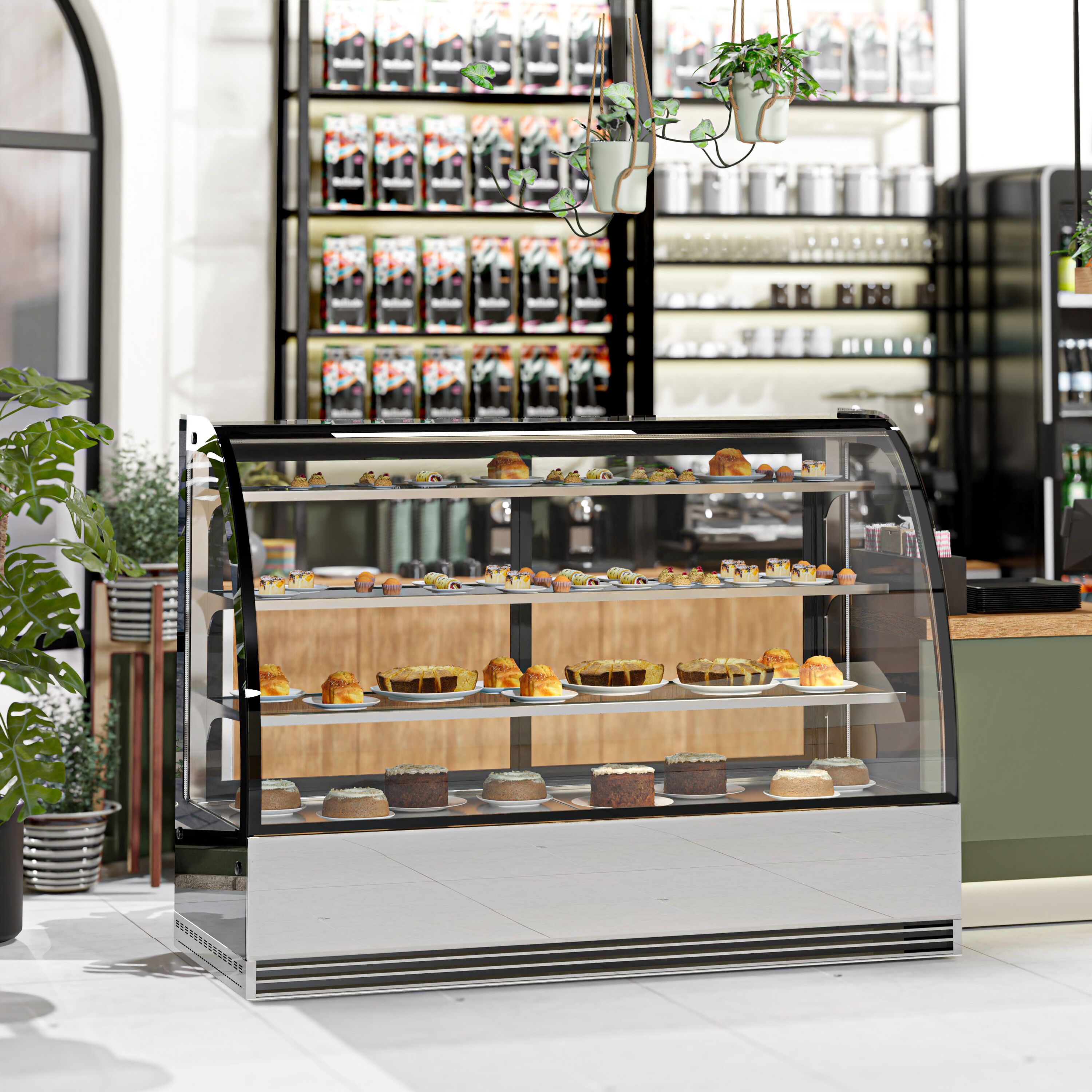 Commercial cake display fridge - 633L - 1800mm - Double glazing - with 3 glass shelves - rear sliding doors - for patisserie