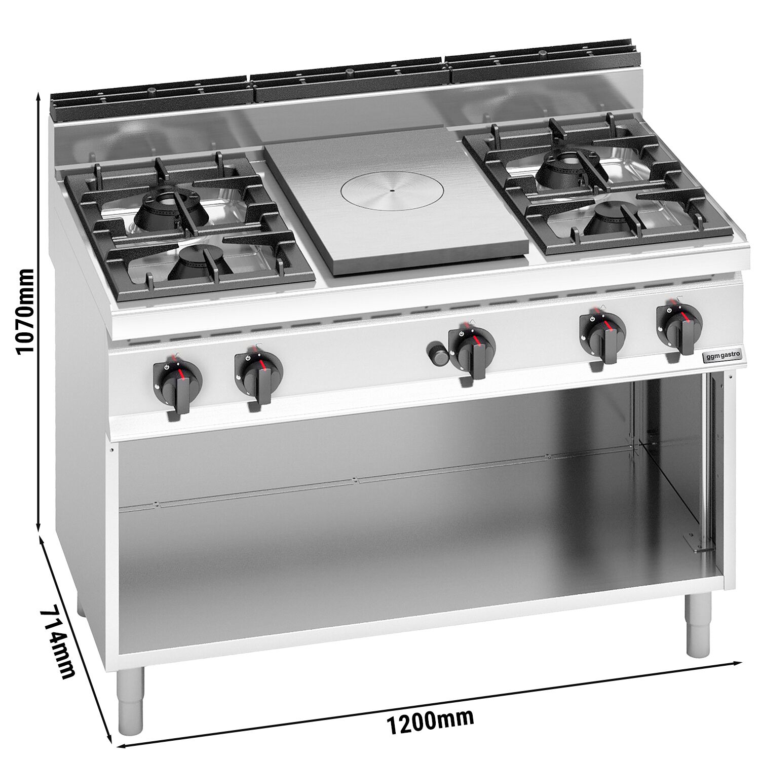 Plaque coup de feu & fourneau à gaz – 28 kW – 4 brûleurs