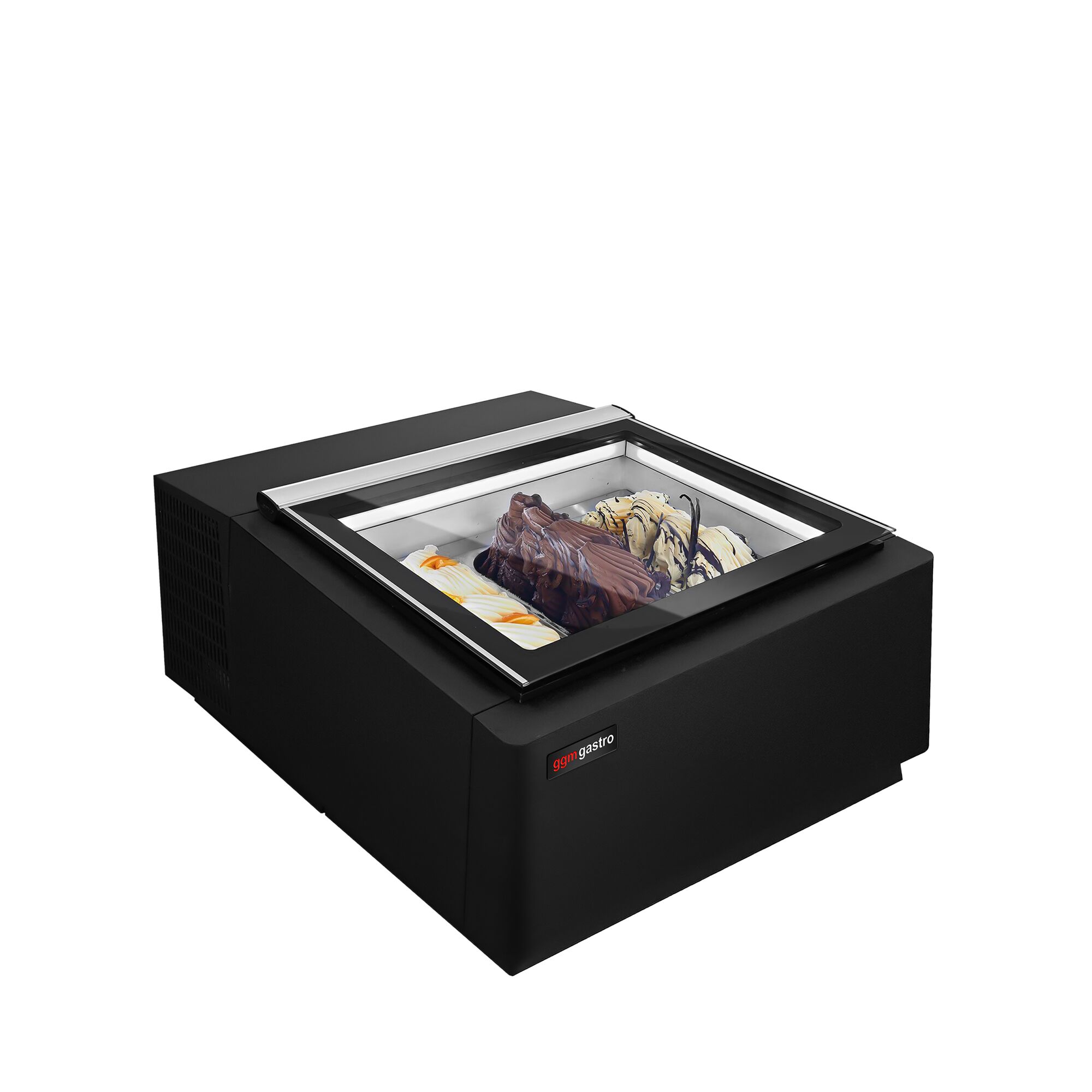 Vitrine à glaces à poser - 670mm - Froid statique - Noir - pour 3 bacs Napoli 5 L - Côté client