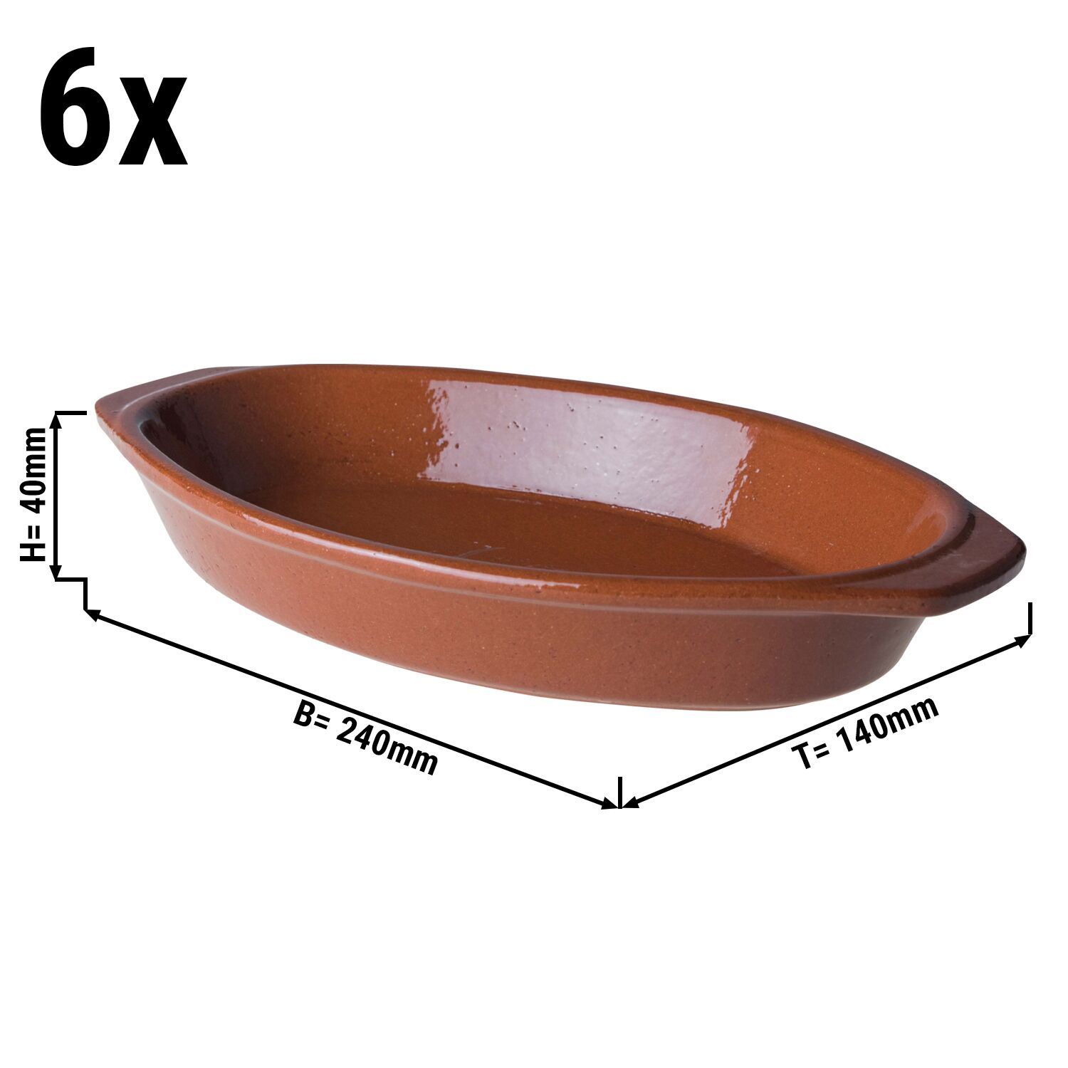 (6 Stück) CLASSICO - Tapas Ofenform - 240x140x40mm - Braun