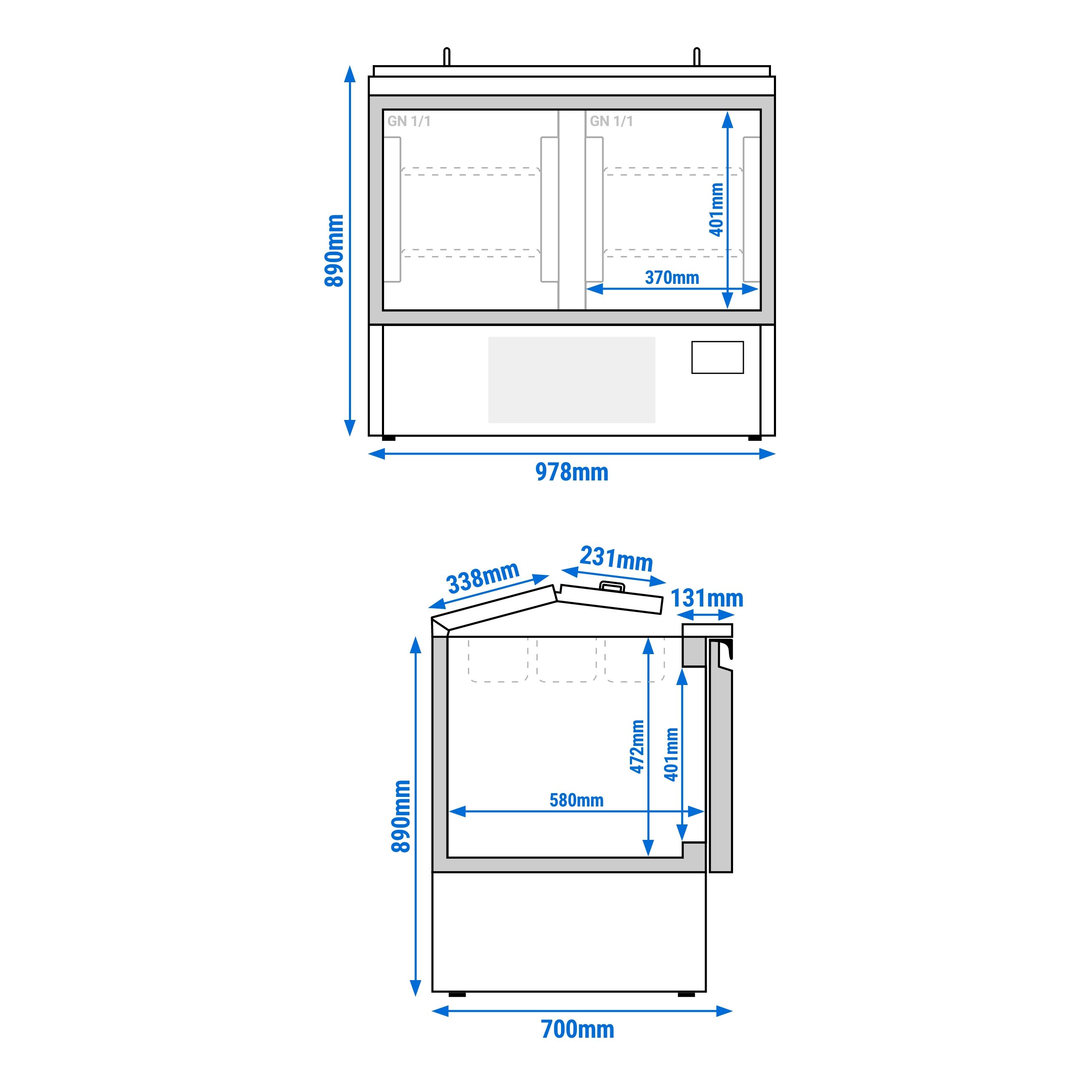 Saladette réfrigérée PREMIUM PLUS - 978mm - 230L - 2 portes - avec découpe pour 6x GN 1/3 & 3x GN 1/6 & Couvercle inox