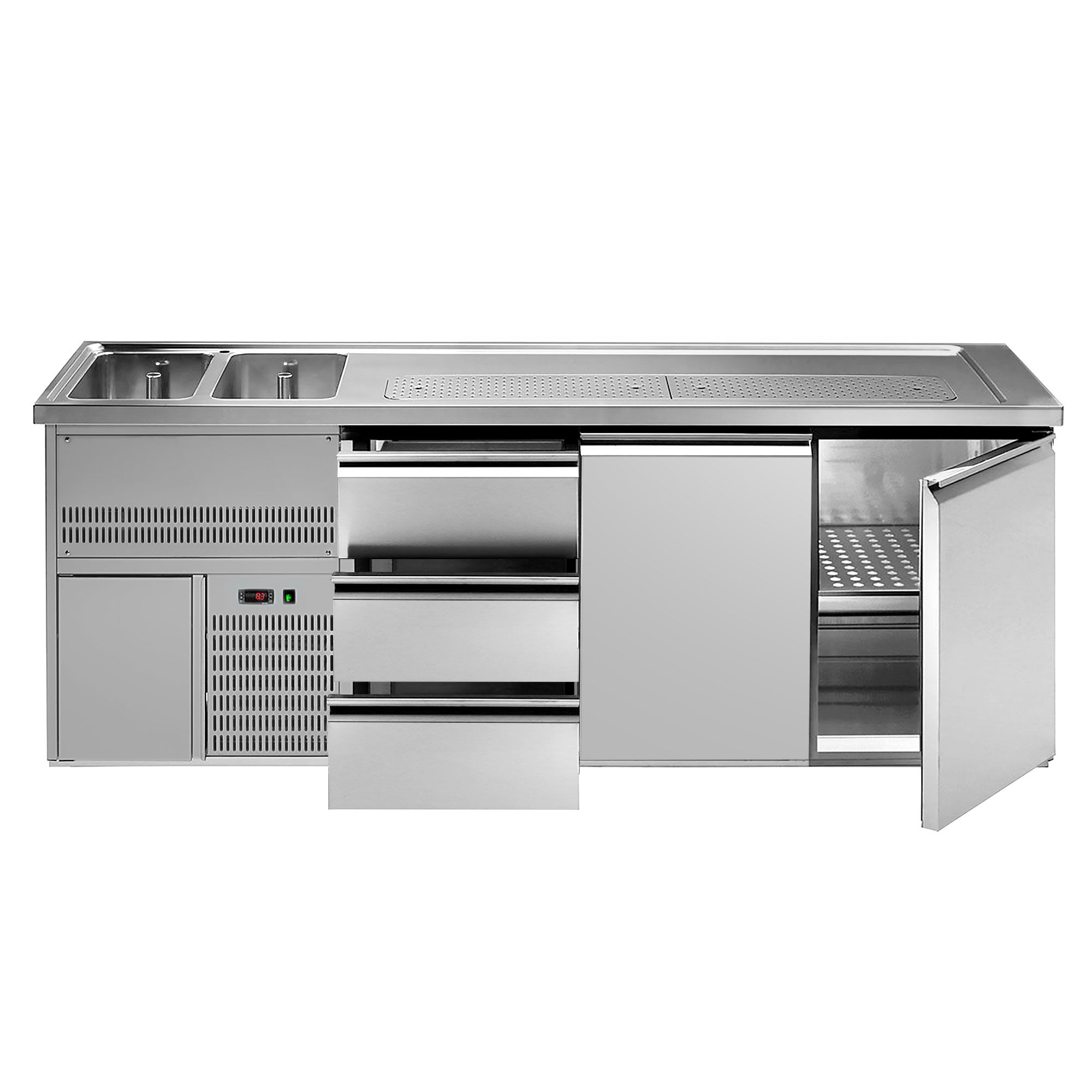 Comptoir de bar réfrigéré Premium PLUS - 2500x700mm - 2 portes & 3 tiroirs