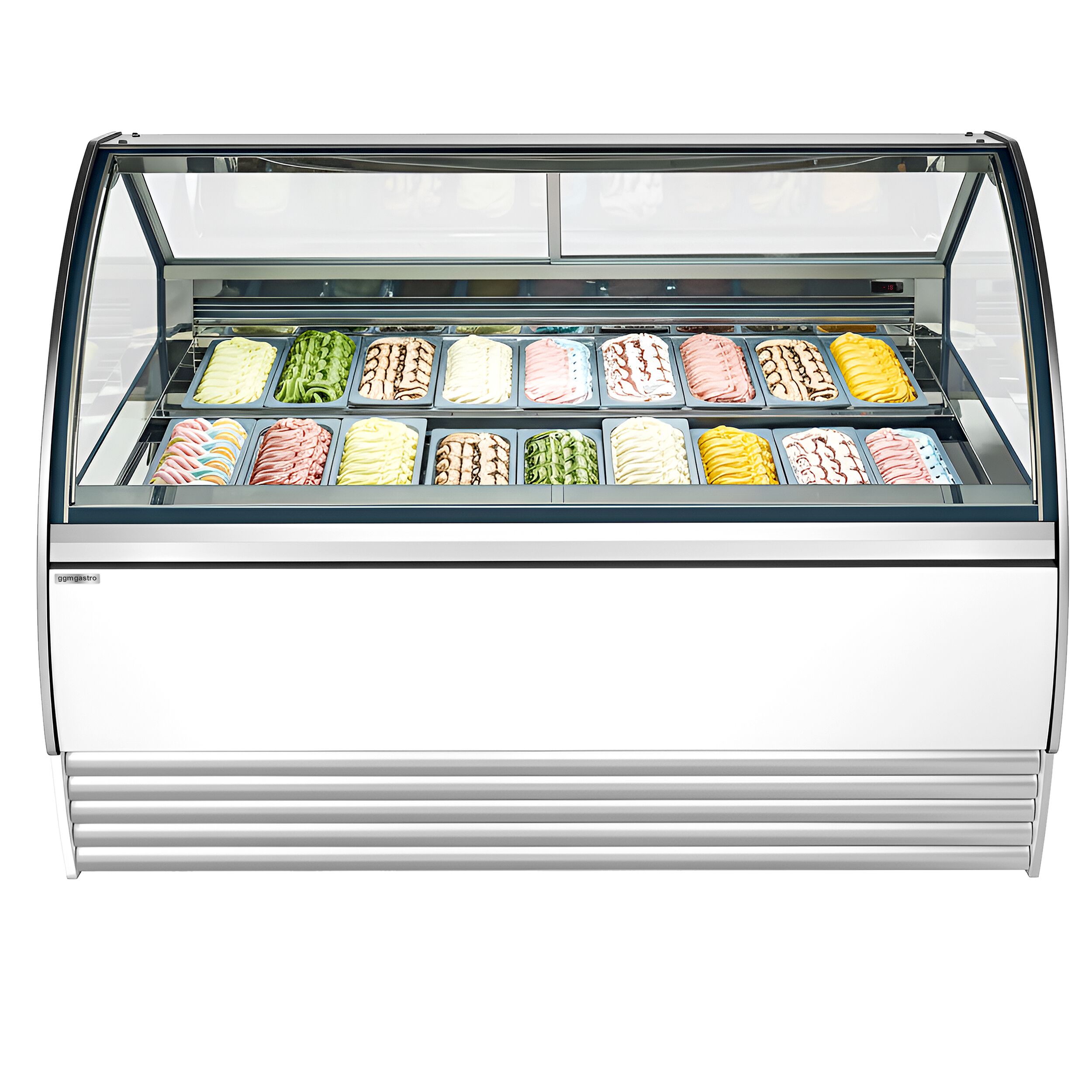 Vitrine à glace NOLAN – 1730 mm – refroidissement ventilé – pour 18 bacs à glace de 5 litres – Blanc