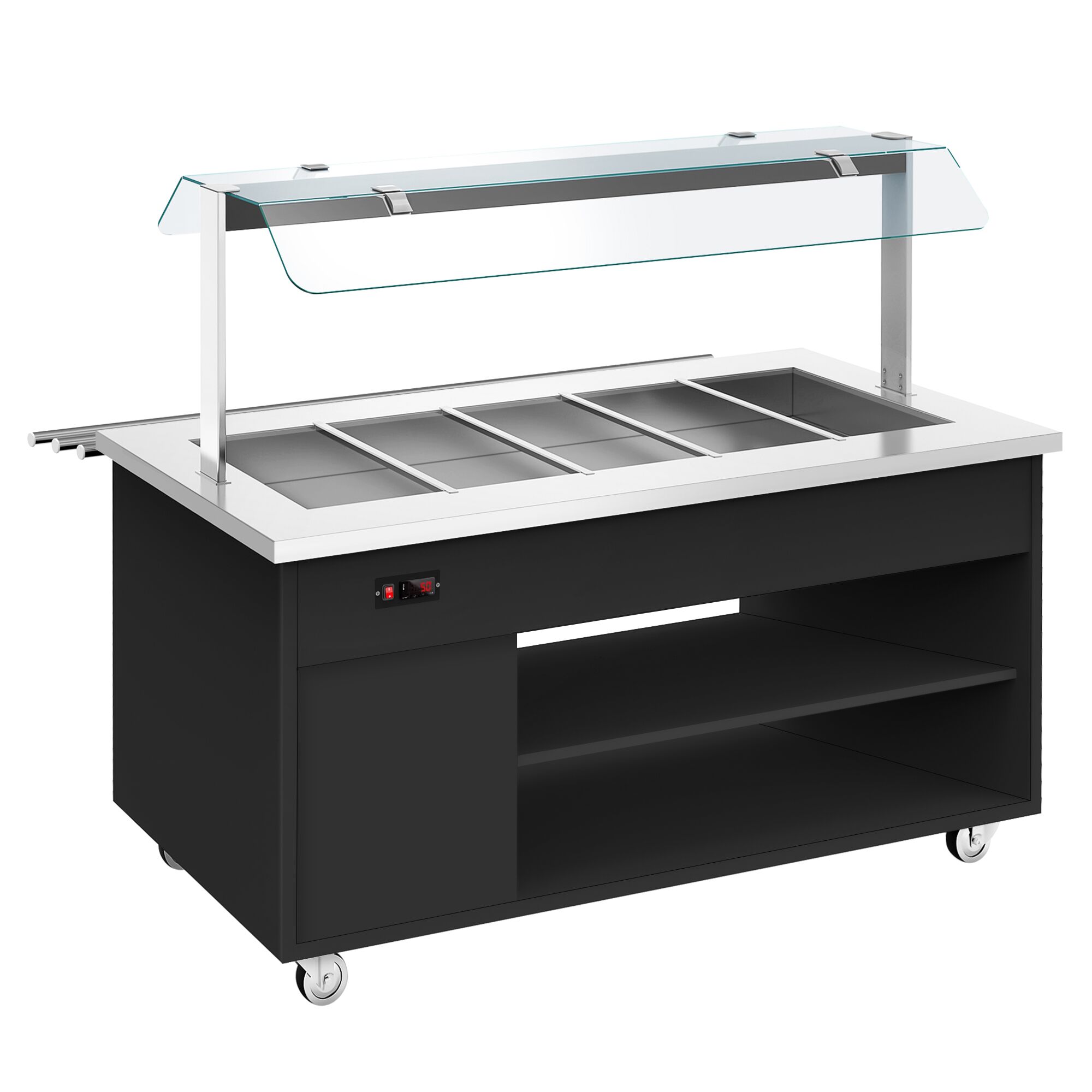 Buffet chaud DANZIG - 1900mm - 5 bacs GN 1/1 - avec Glissière pour plateaux - Noir
