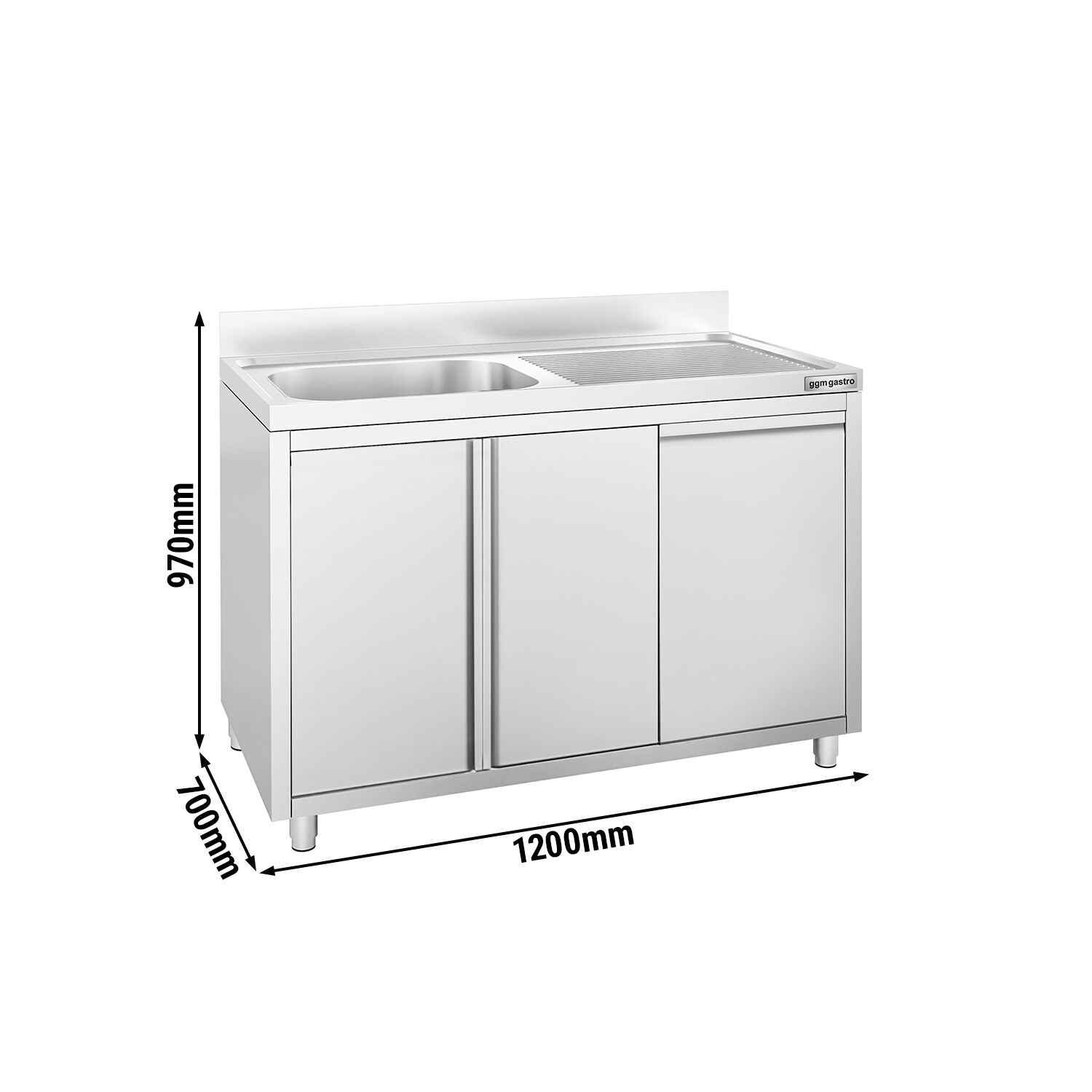 Meuble plonge PREMIUM - 1200x700mm - avec poubelle intégrée et 1 bac à gauche