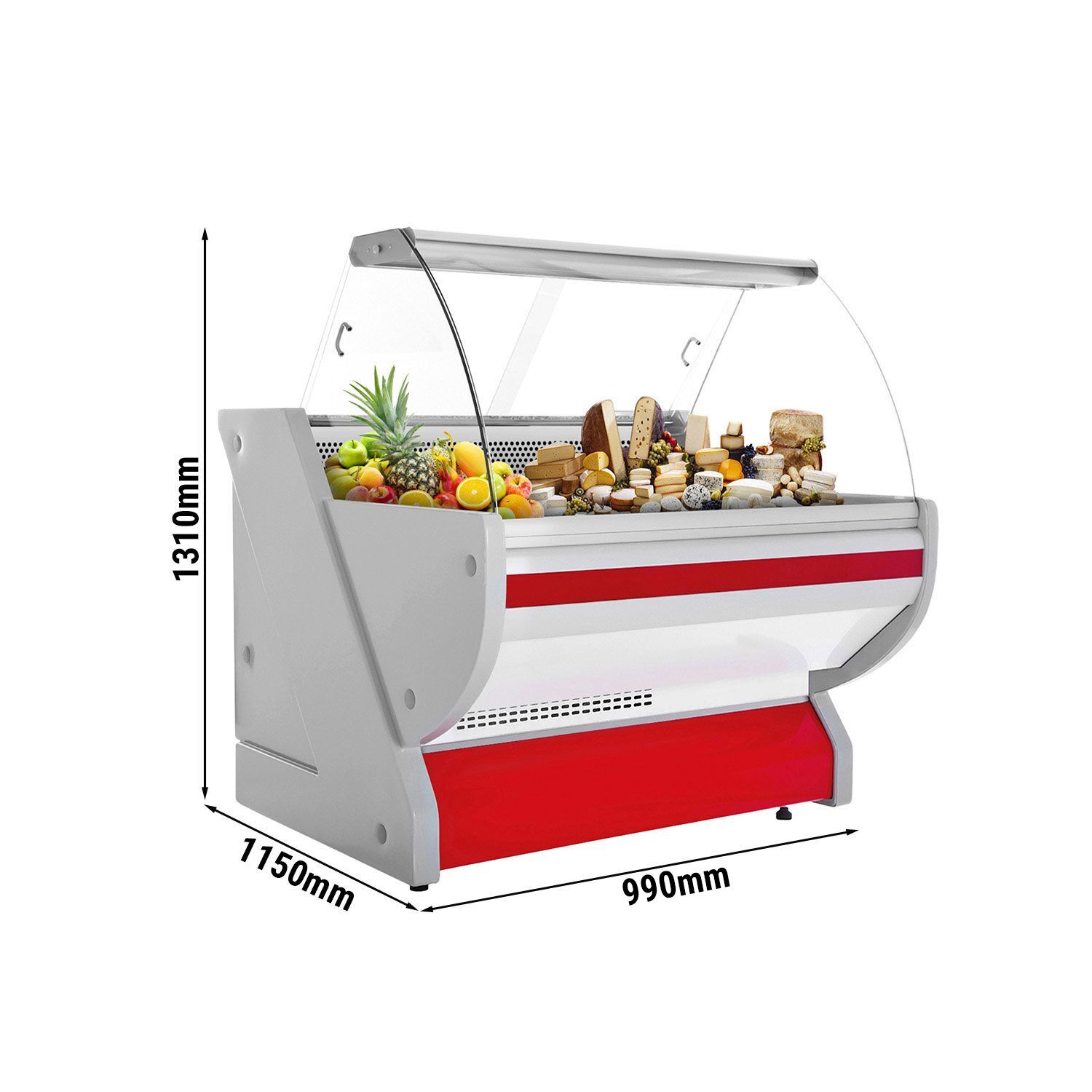 Comptoir vitrine réfrigérée - 990x1150mm - +1/+10°C - Vitre bombée - Éclairage intérieur - 250L