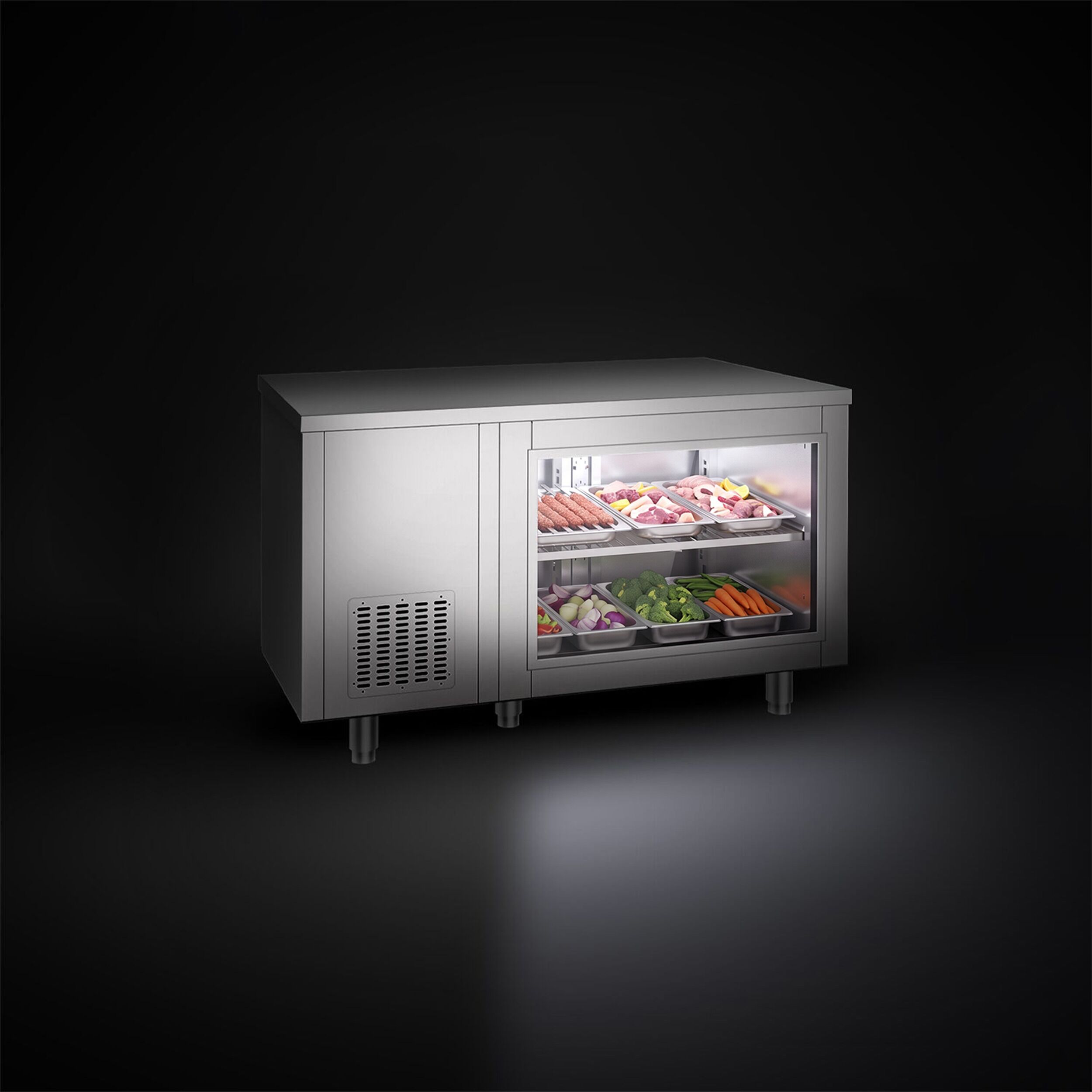 Commercial Counter Fridge - 1400x700mm - with 2 doors - glass doors - capacity 281 litres