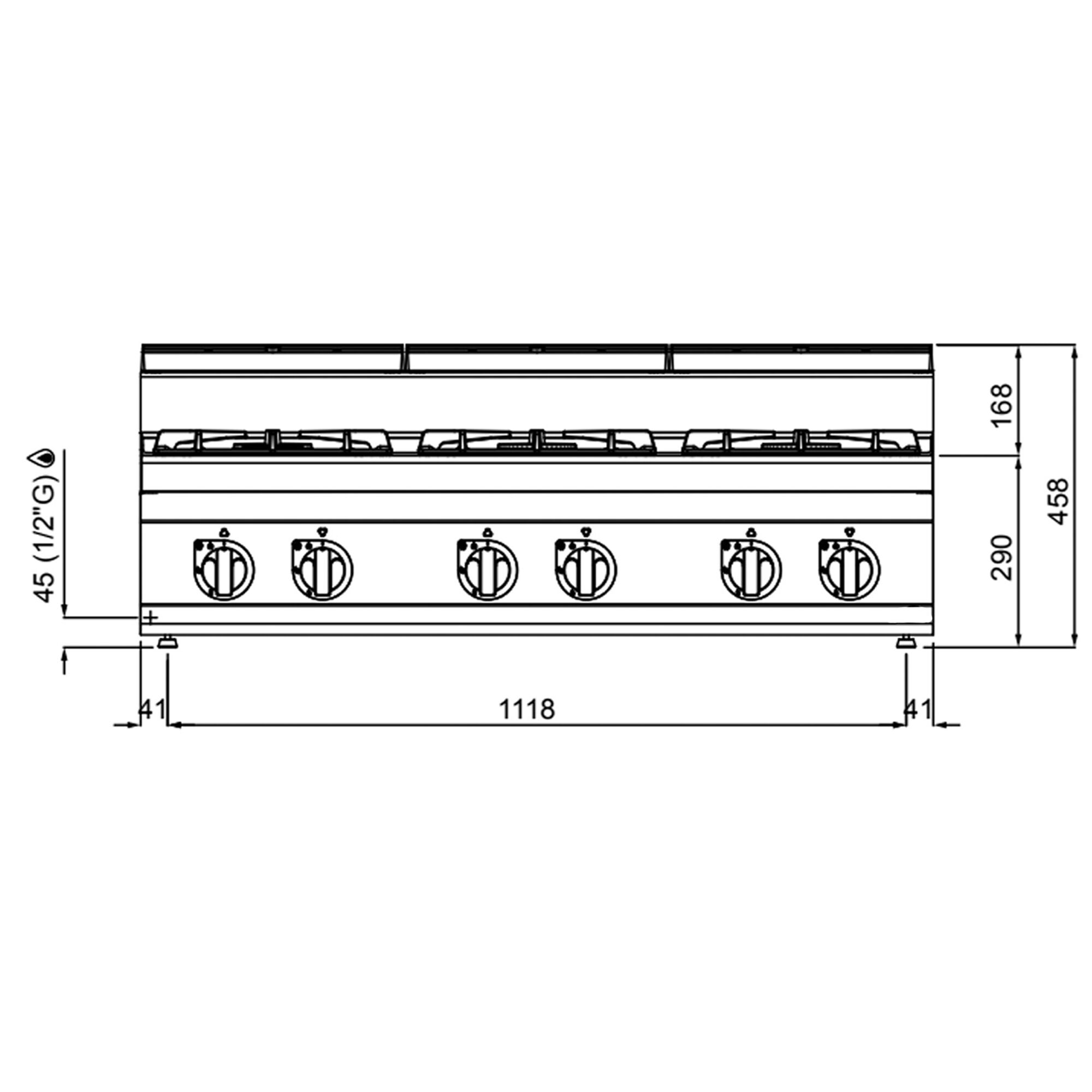 Fourneau à gaz – 33,5 kW – 6 brûleurs