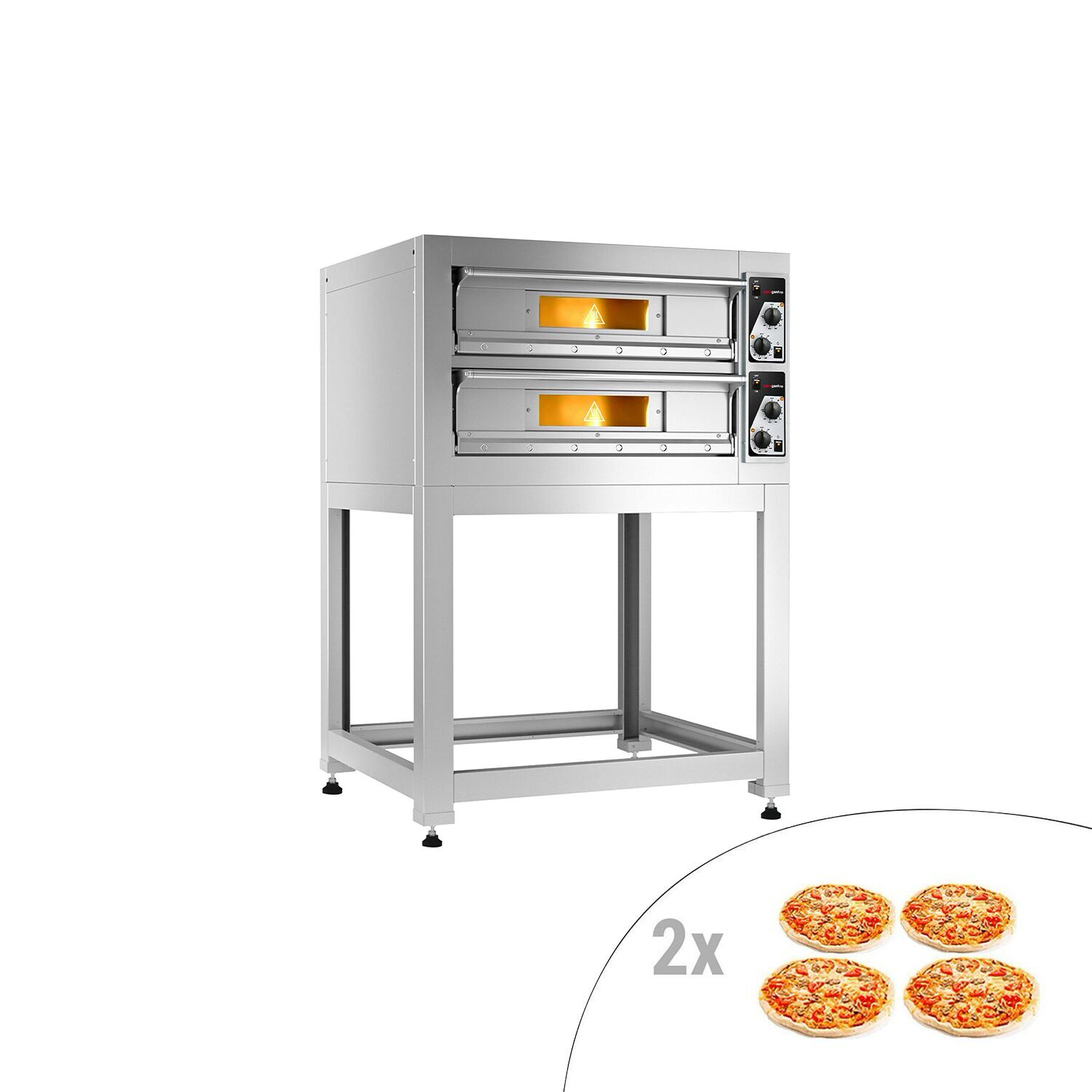 Four à pizza électrique – 4+4 x 33 cm – Manuel – incl. support inférieur
