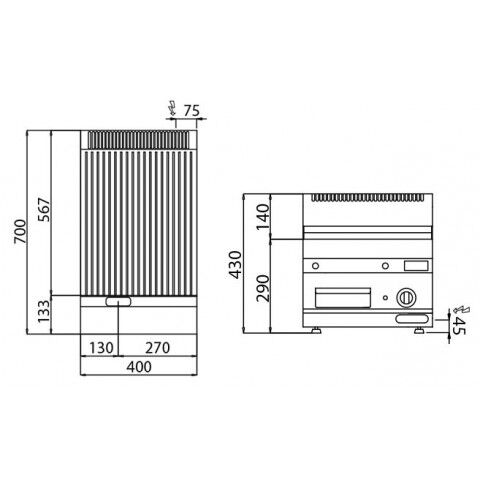 Plancha électrique - plaque acier - 8,0 kW - Rainurée - Surface de cuisson : 395x535mm - incl. soubassement avec 1 porte