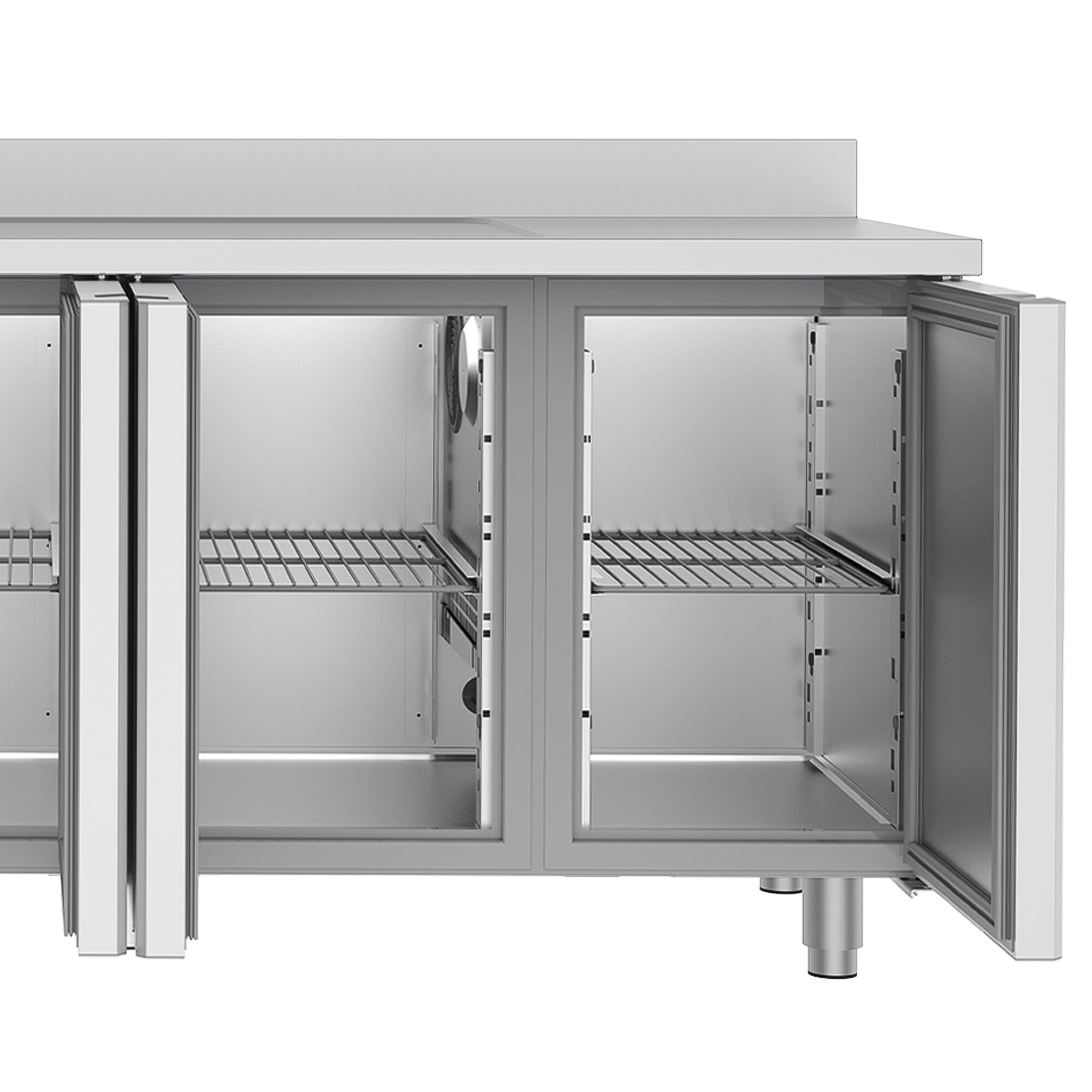 Commercial Counter Fridge PREMIUM - 2360x720mm - with 4 doors - with sink left - with upstand - capacity 540 litres