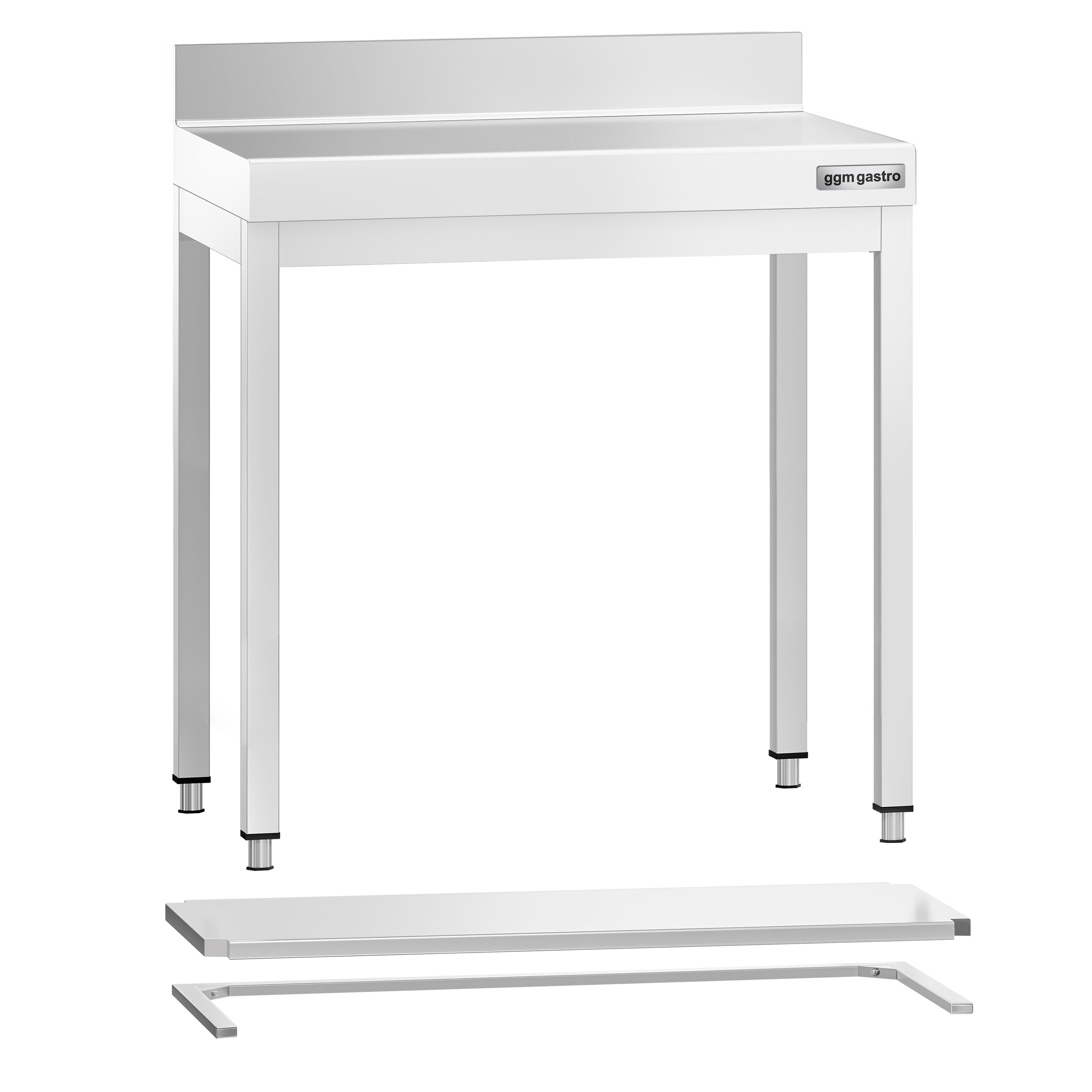 Table de travail inox PREMIUM - 600 x 700 mm - avec tablette inférieure, Dosseret & Renforts